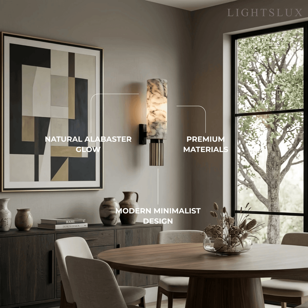 Minimalist Alabaster Wall Lamp -- Brass & Black for Bedroom Living Space - Flindria