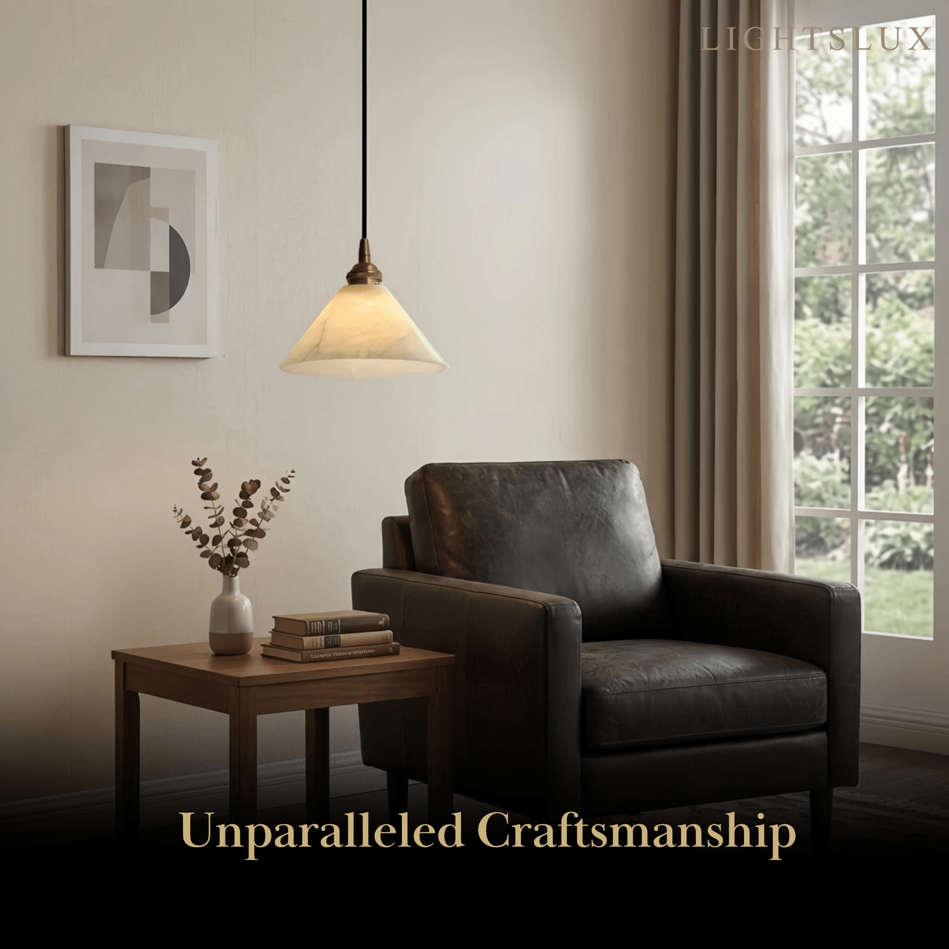 Modern Minimalist Alabaster Pendant Light — Brass Fittings for Living Room - Flindria