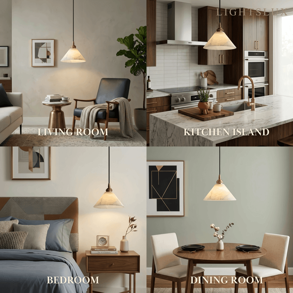 Modern Minimalist Alabaster Pendant Light — Brass Fittings for Living Room - Flindria