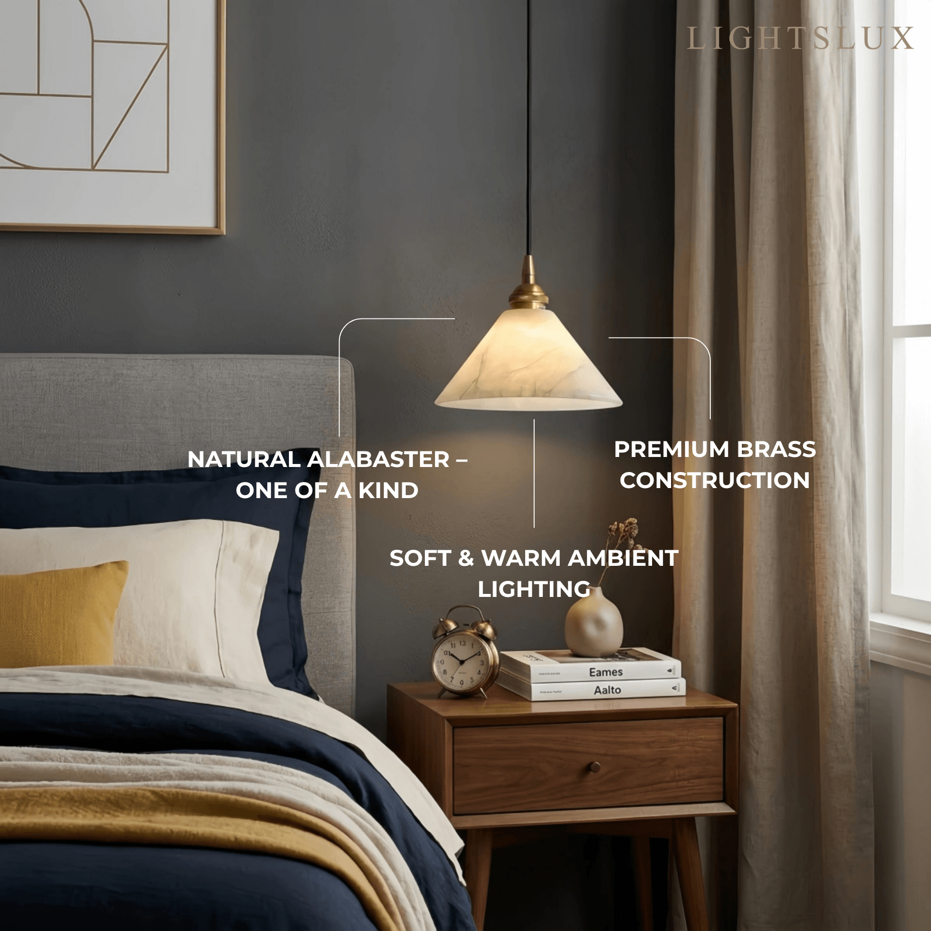 Modern Minimalist Alabaster Pendant Light — Brass Fittings for Living Room - Flindria