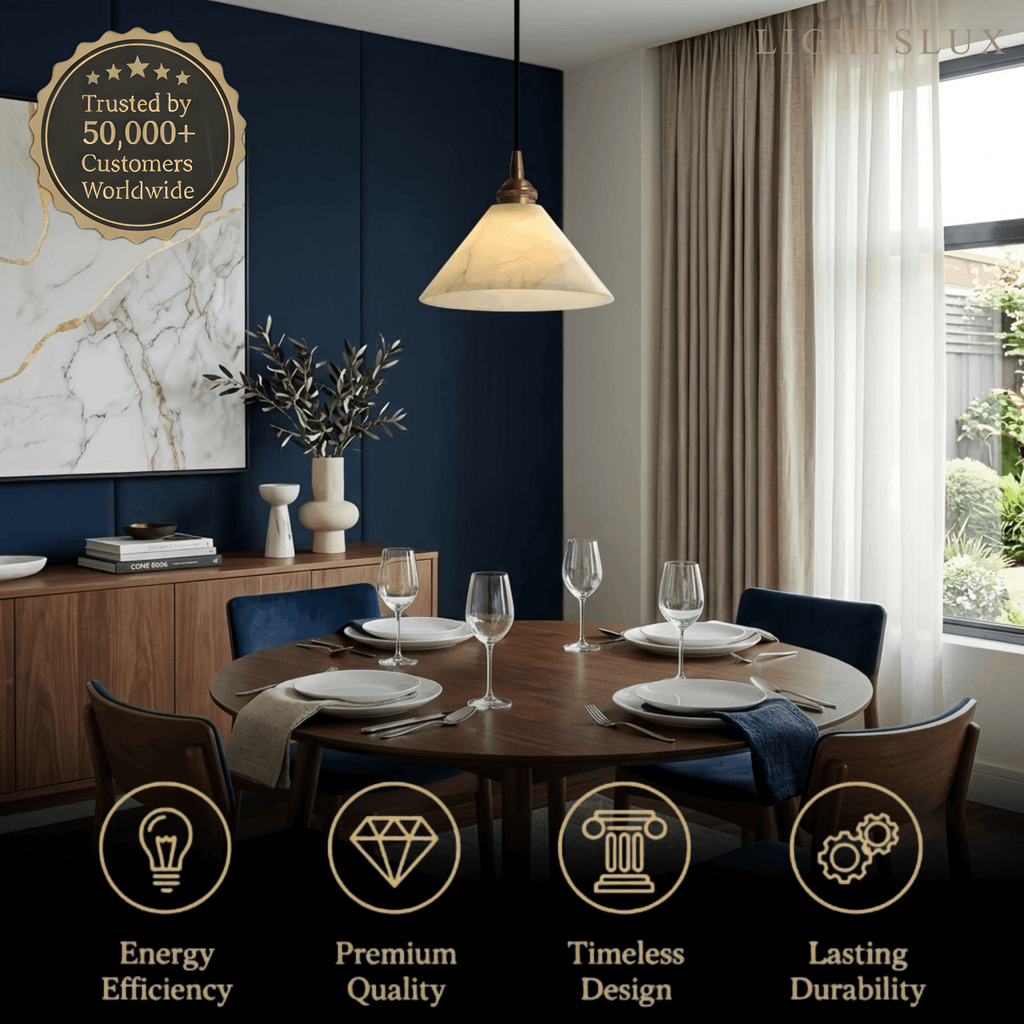 Modern Minimalist Alabaster Pendant Light — Brass Fittings for Living Room - Flindria