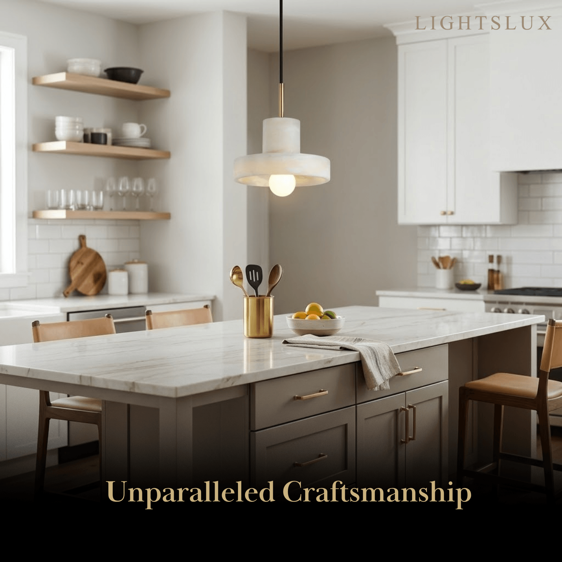 Modern Pendant Lamp -- Alabaster Hat-Shape for Dining Room - Flindria