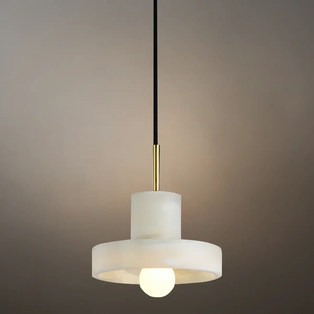 Modern Pendant Lamp -- Alabaster Hat-Shape for Dining Room - Flindria