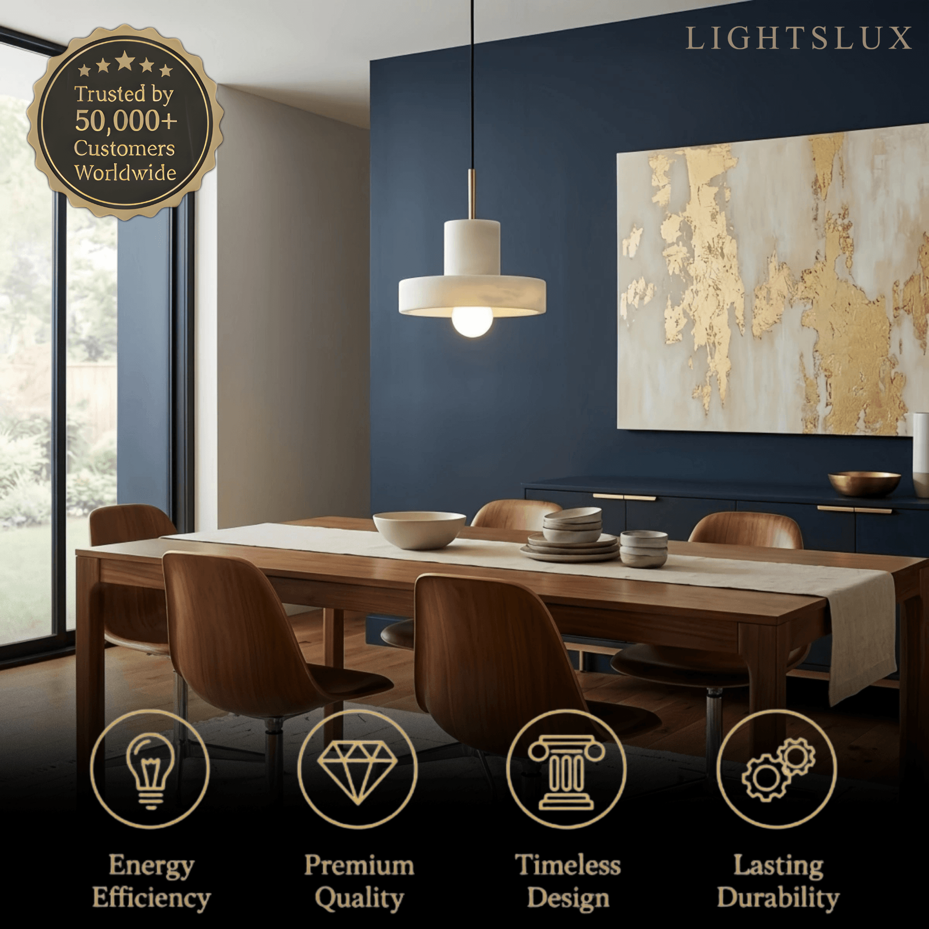 Modern Pendant Lamp -- Alabaster Hat-Shape for Dining Room - Flindria