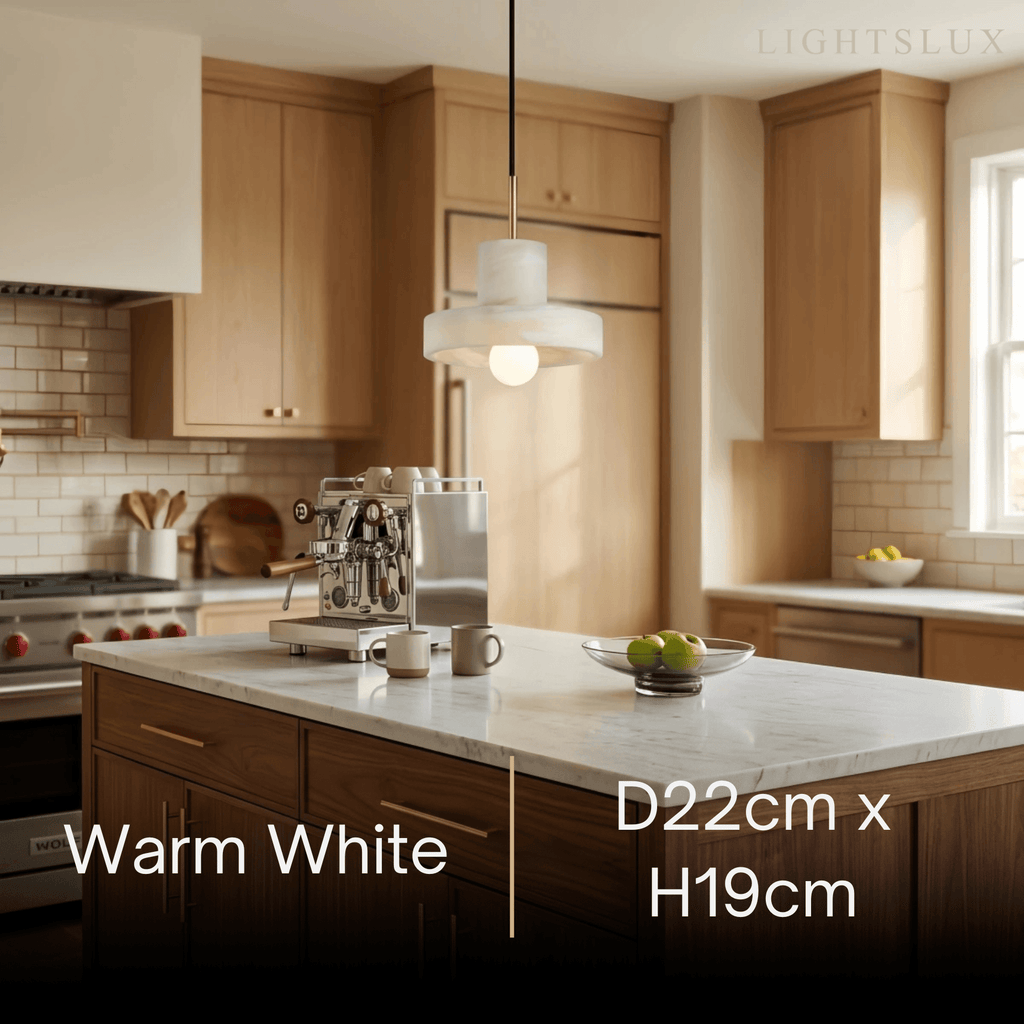 Modern Pendant Lamp -- Alabaster Hat-Shape for Dining Room - Flindria