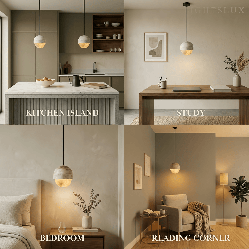 Modern Alabaster Pendant Light – White for Kitchen Island - Flindria