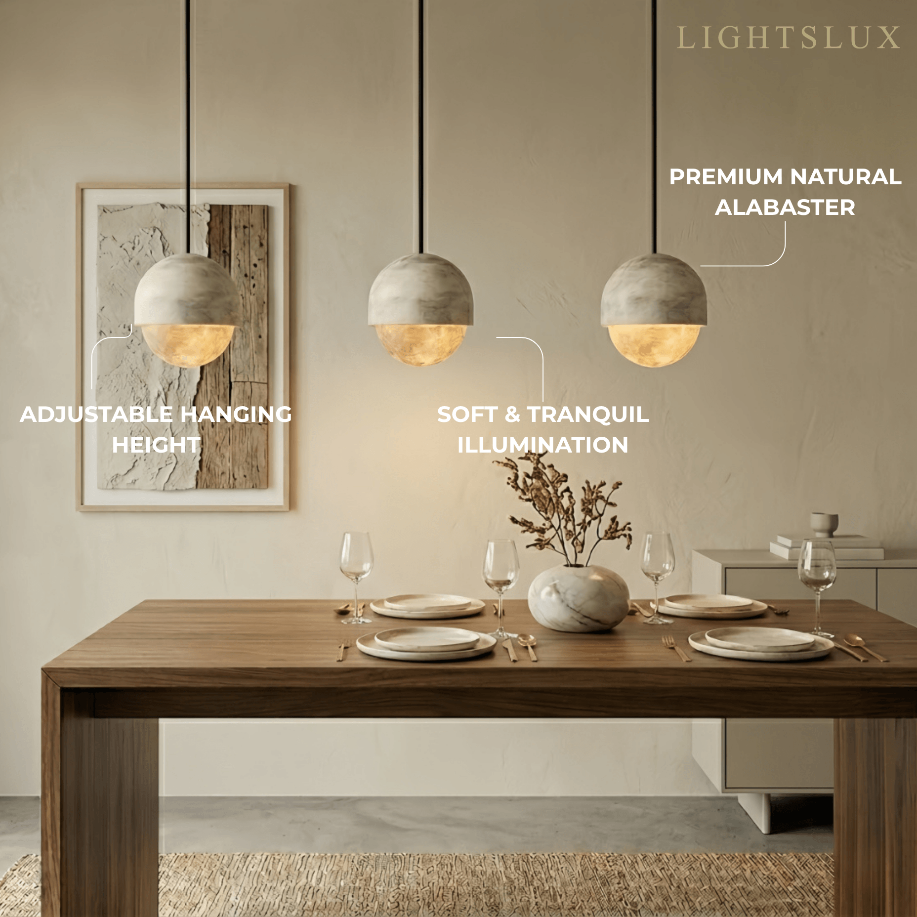 Modern Alabaster Pendant Light – White for Kitchen Island - Flindria