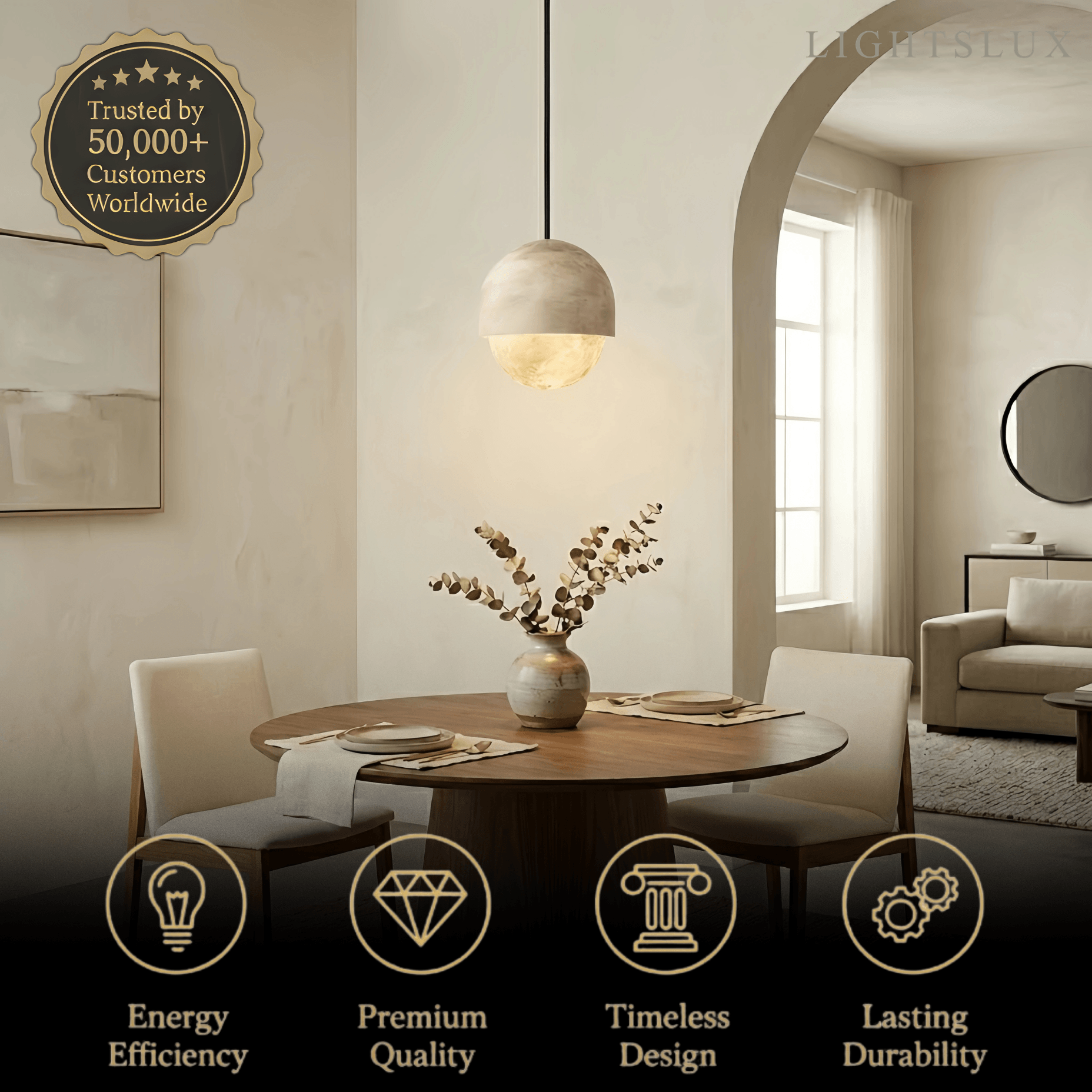 Modern Alabaster Pendant Light – White for Kitchen Island - Flindria