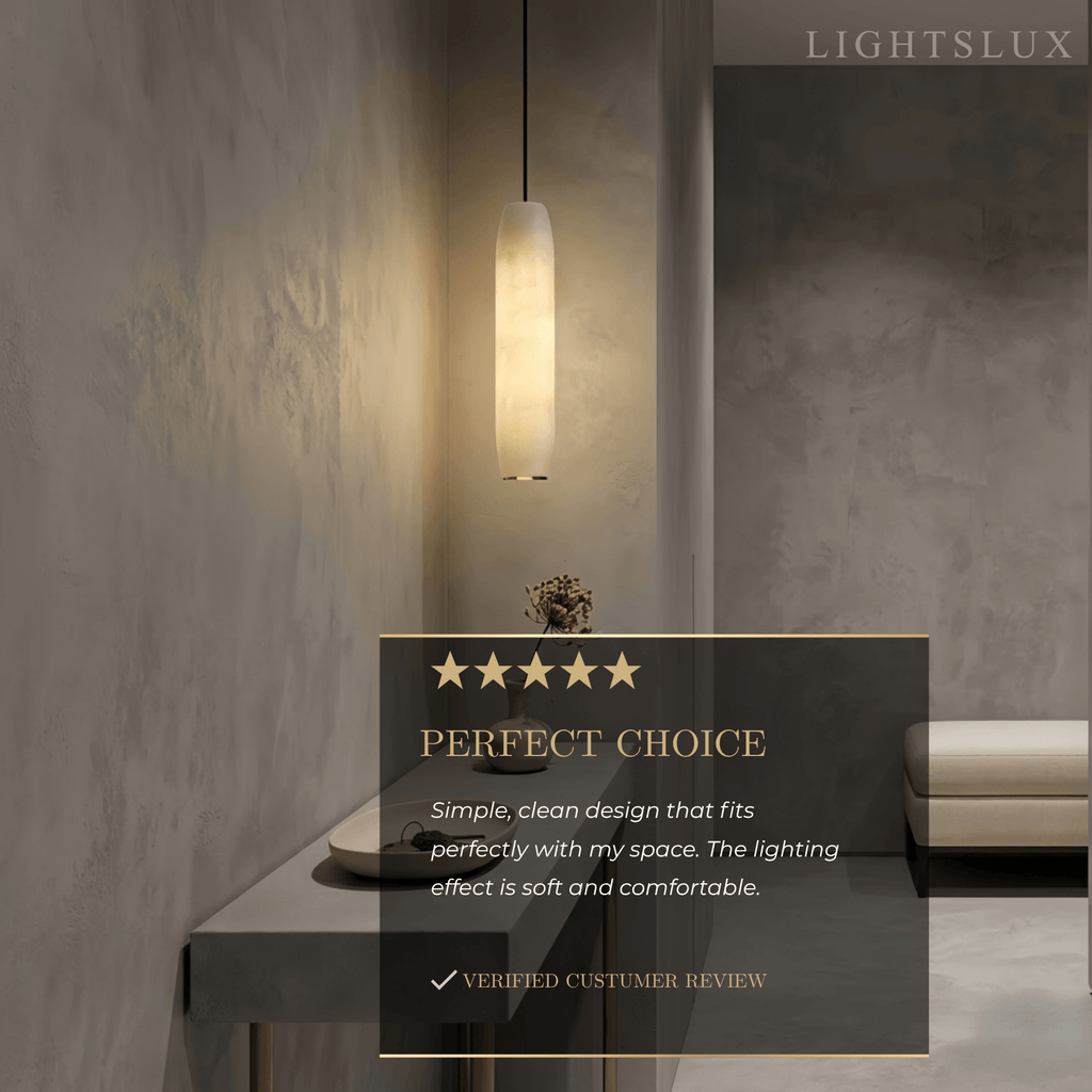Modern Cylinder Pendant Light – Brass and Alabaster for Dining Room - Flindria