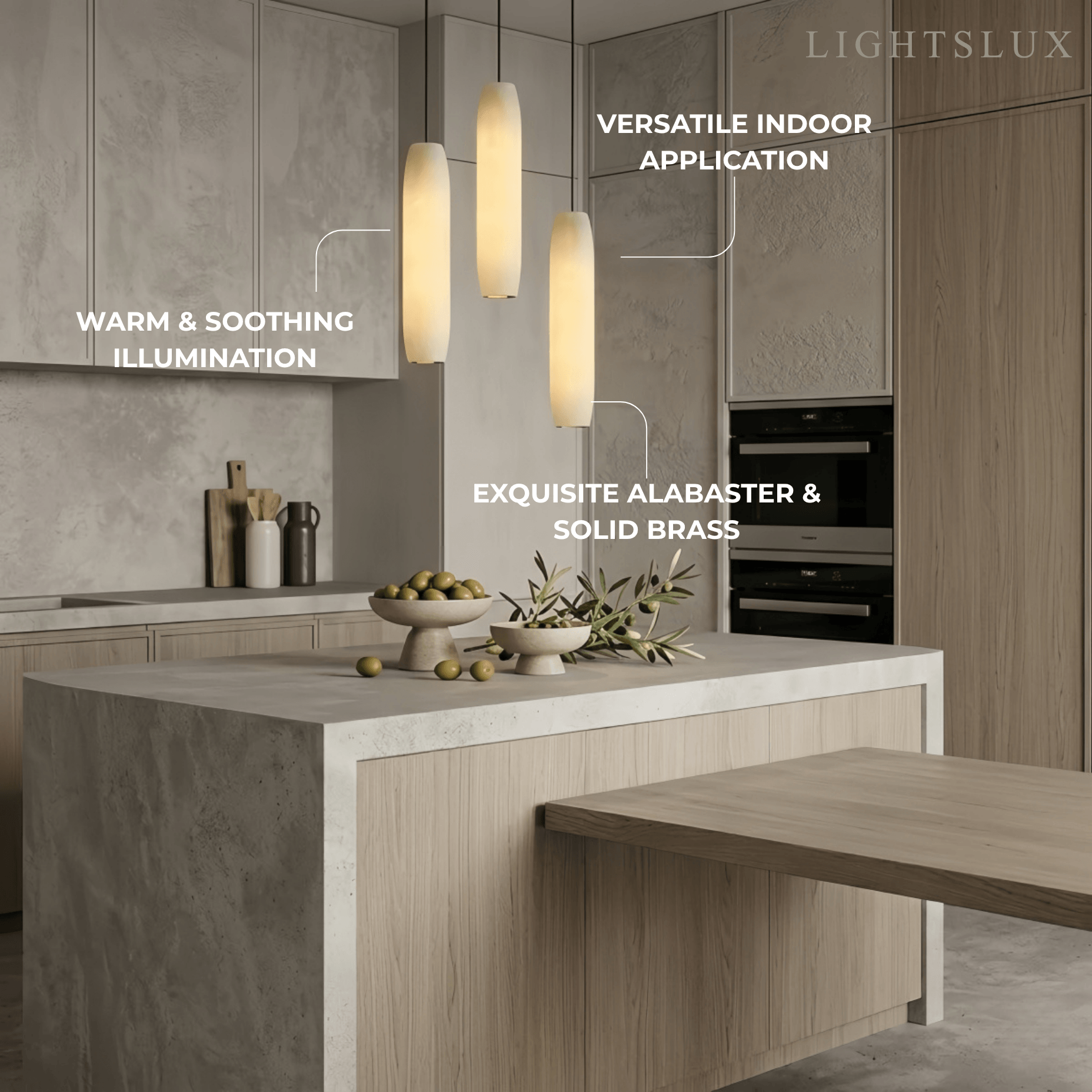 Modern Cylinder Pendant Light – Brass and Alabaster for Dining Room - Flindria