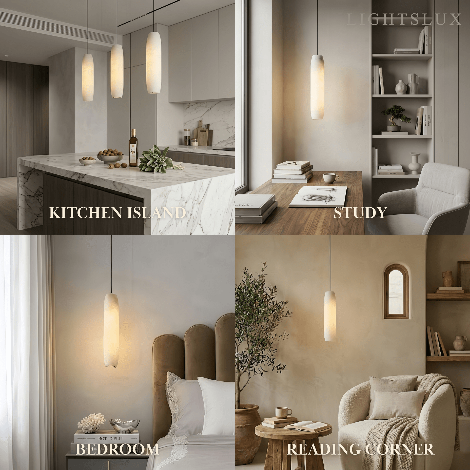 Modern Cylinder Pendant Light – Brass and Alabaster for Dining Room - Flindria