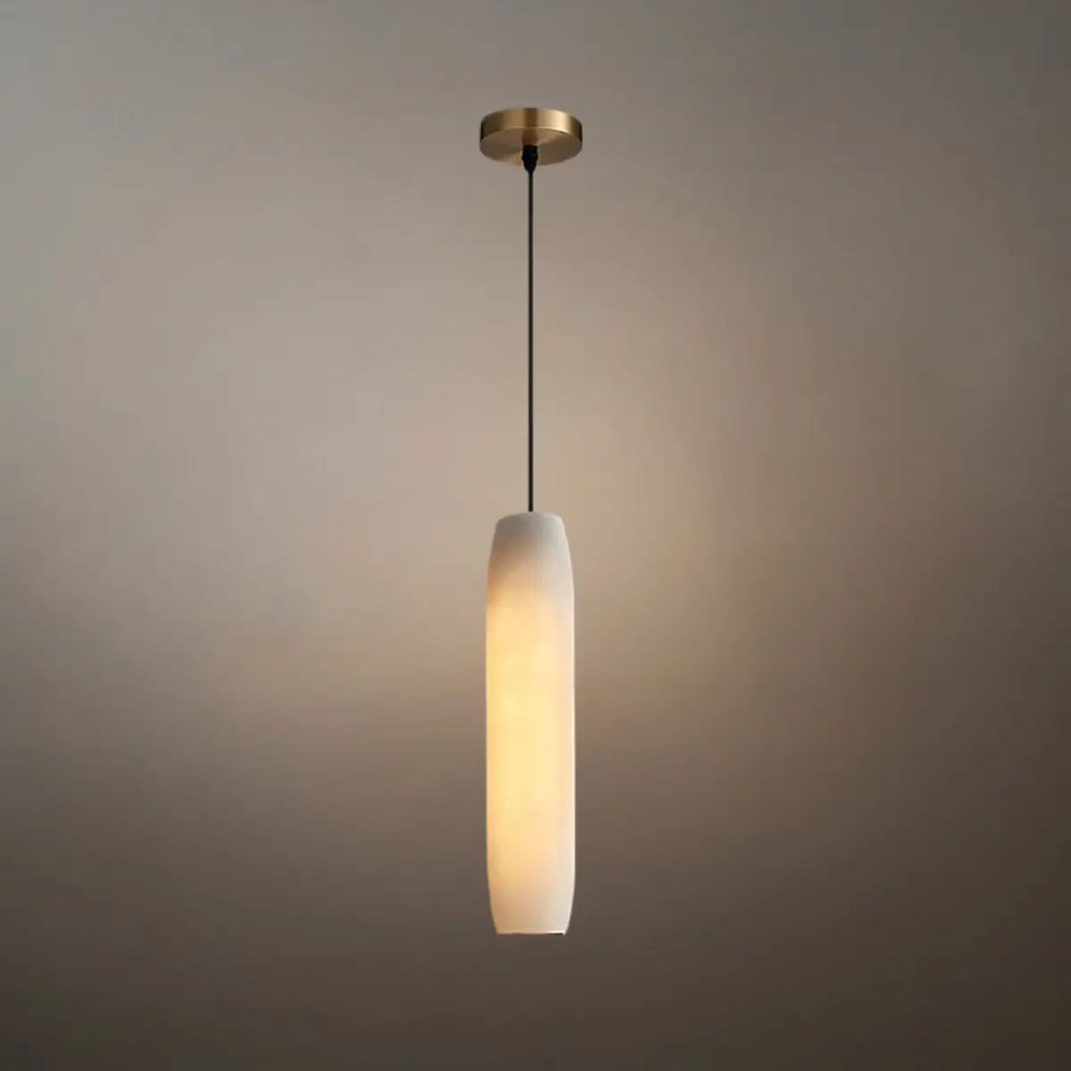 Modern Cylinder Pendant Light – Brass and Alabaster for Dining Room - Flindria