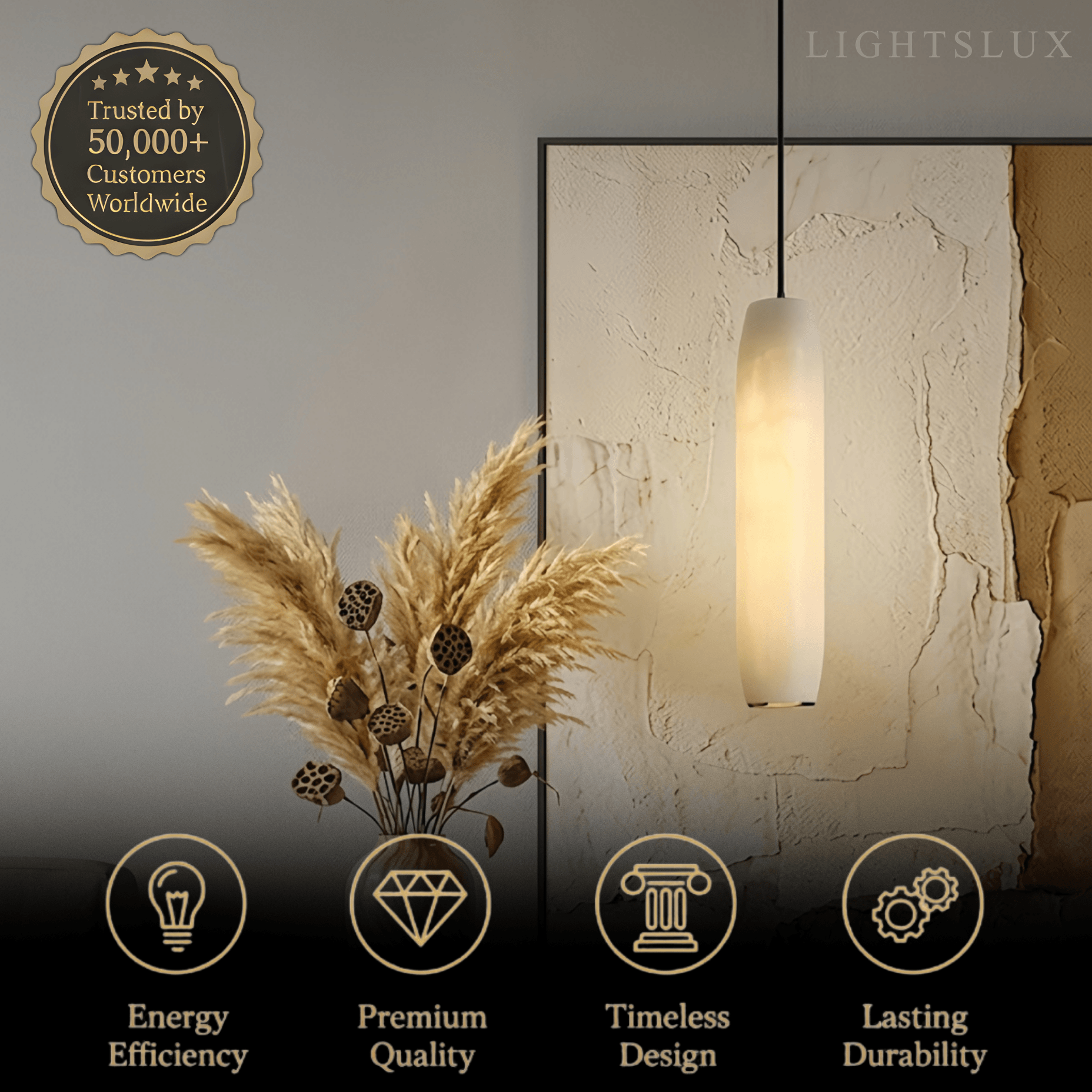 Modern Cylinder Pendant Light – Brass and Alabaster for Dining Room - Flindria