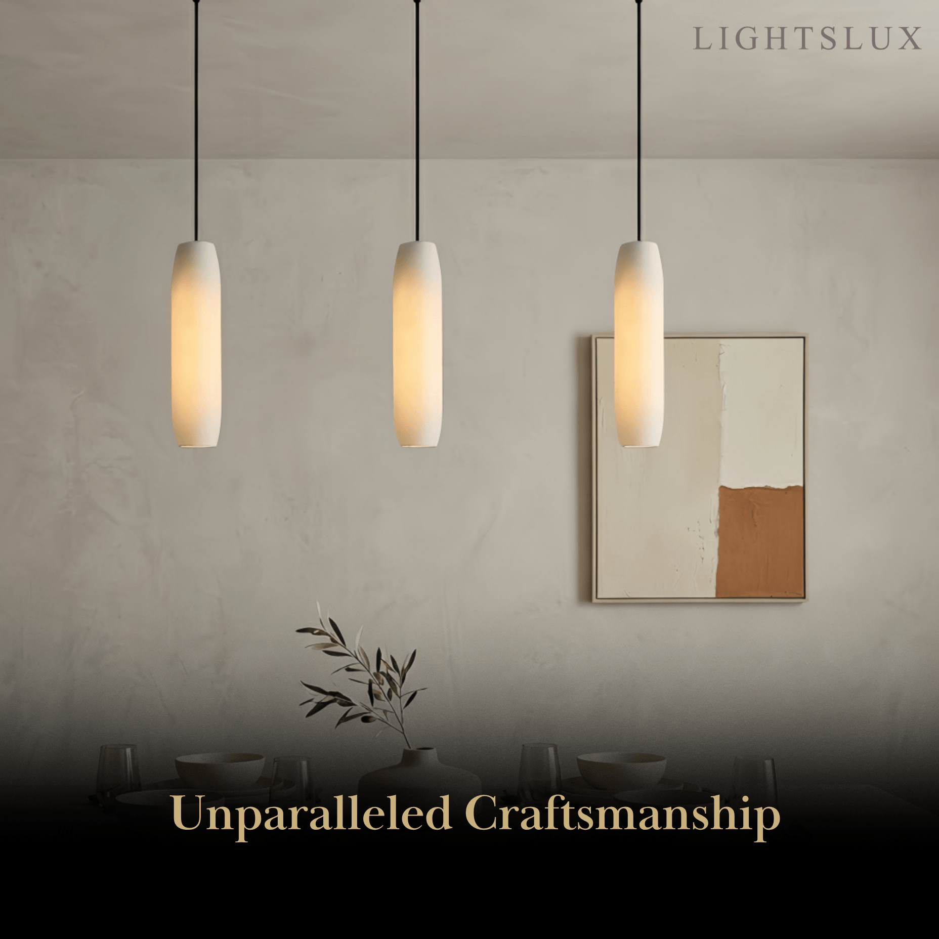 Modern Cylinder Pendant Light – Brass and Alabaster for Dining Room - Flindria