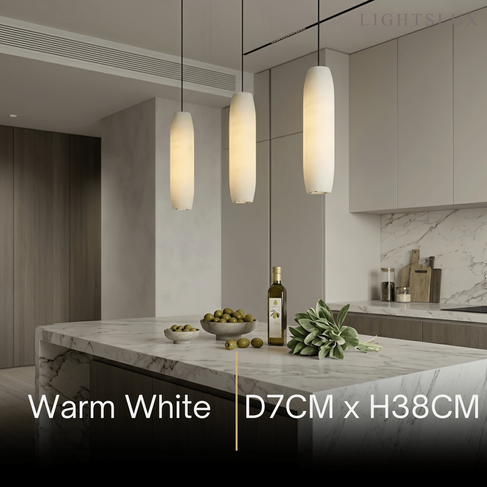 Modern Cylinder Pendant Light – Brass and Alabaster for Dining Room - Flindria