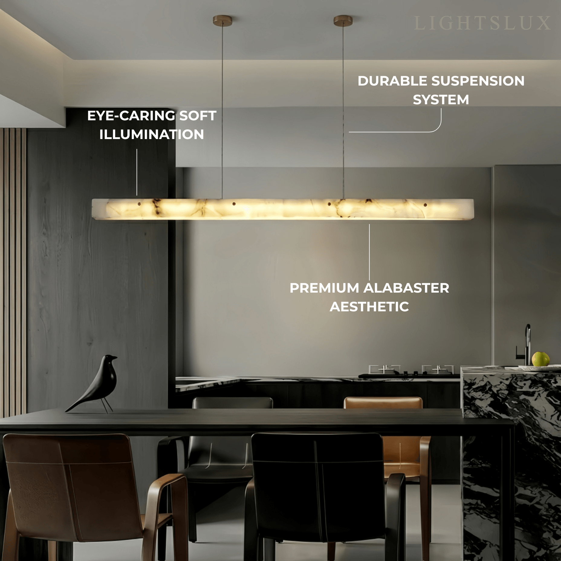 Modern Alabaster Linear Pendant Light – White for Kitchen Island and Dining Room - Flindria