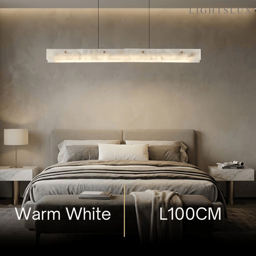 Modern Alabaster Linear Pendant Light – White for Kitchen Island and Dining Room - Flindria
