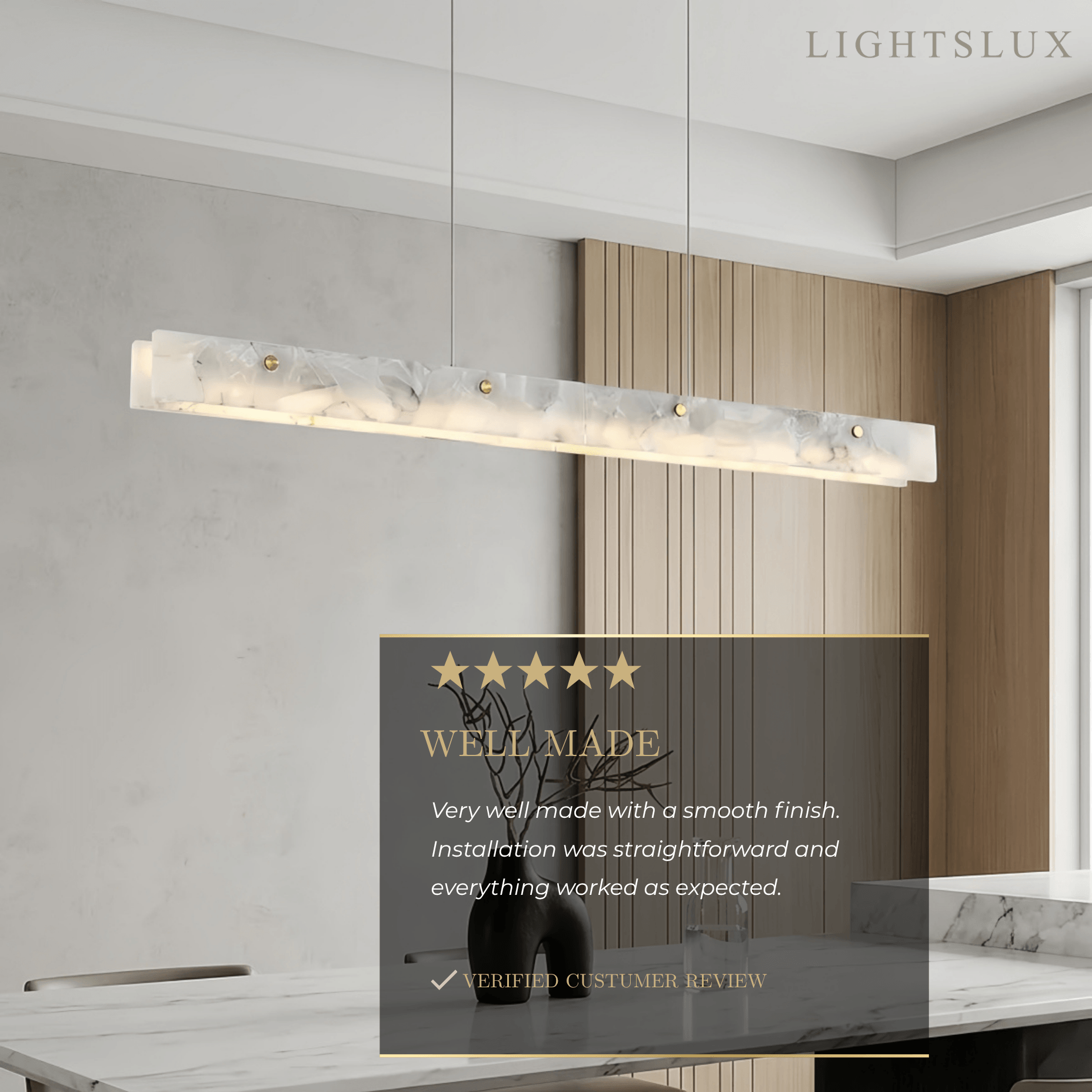 Modern Alabaster Linear Pendant Light – White for Kitchen Island and Dining Room - Flindria