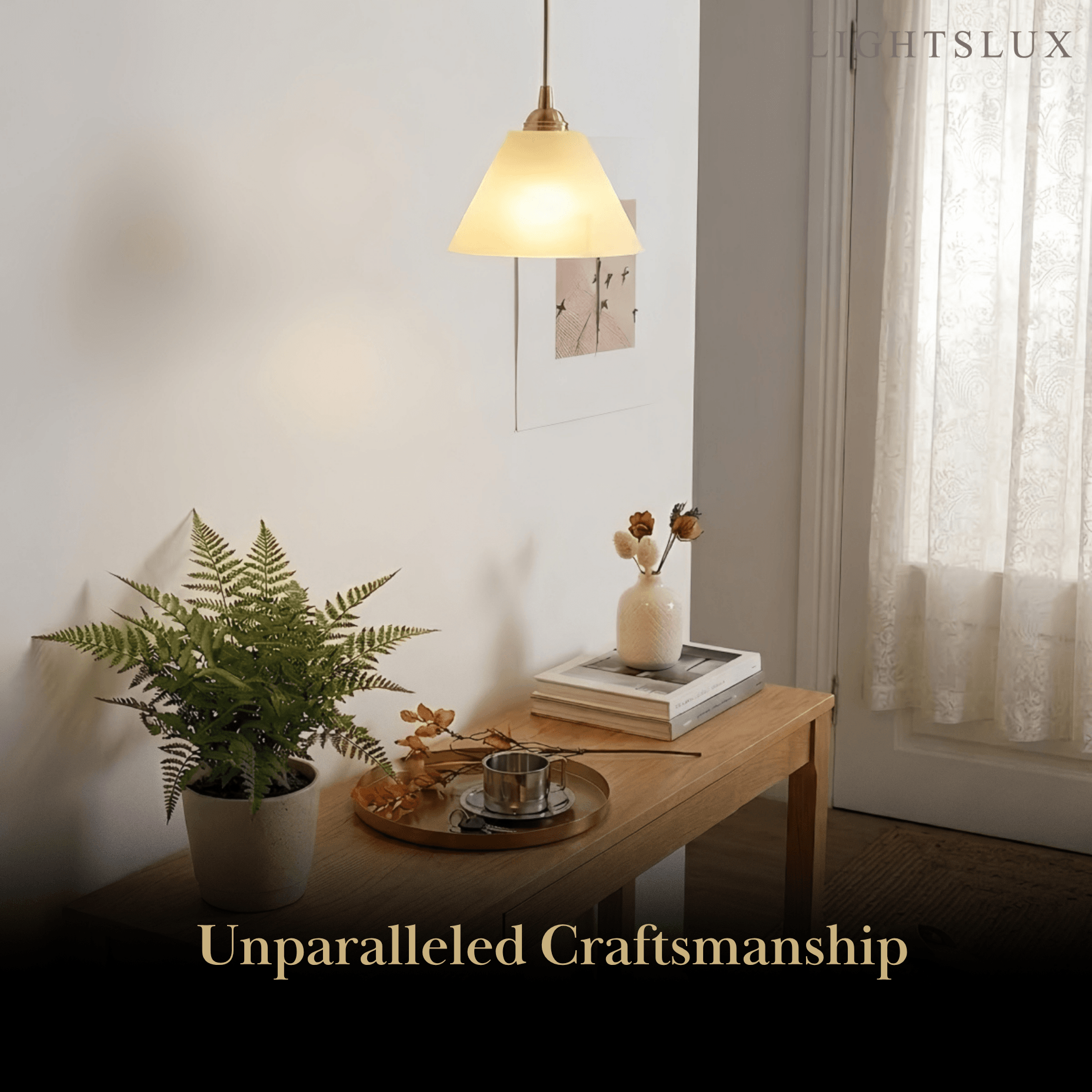 Minimalist Alabaster Pendant Light – White and Brass for Bedroom, Dining Room, Entryway - Flindria