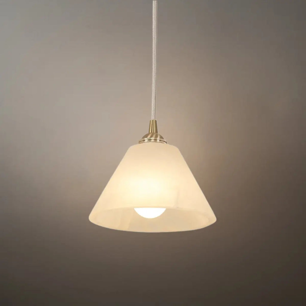 Minimalist Alabaster Pendant Light – White and Brass for Bedroom, Dining Room, Entryway - Flindria