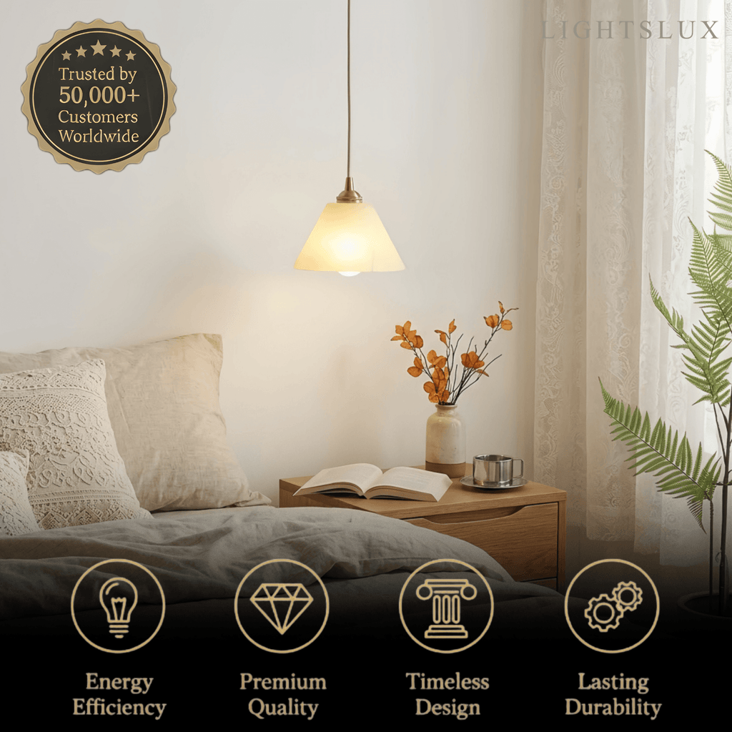 Minimalist Alabaster Pendant Light – White and Brass for Bedroom, Dining Room, Entryway - Flindria