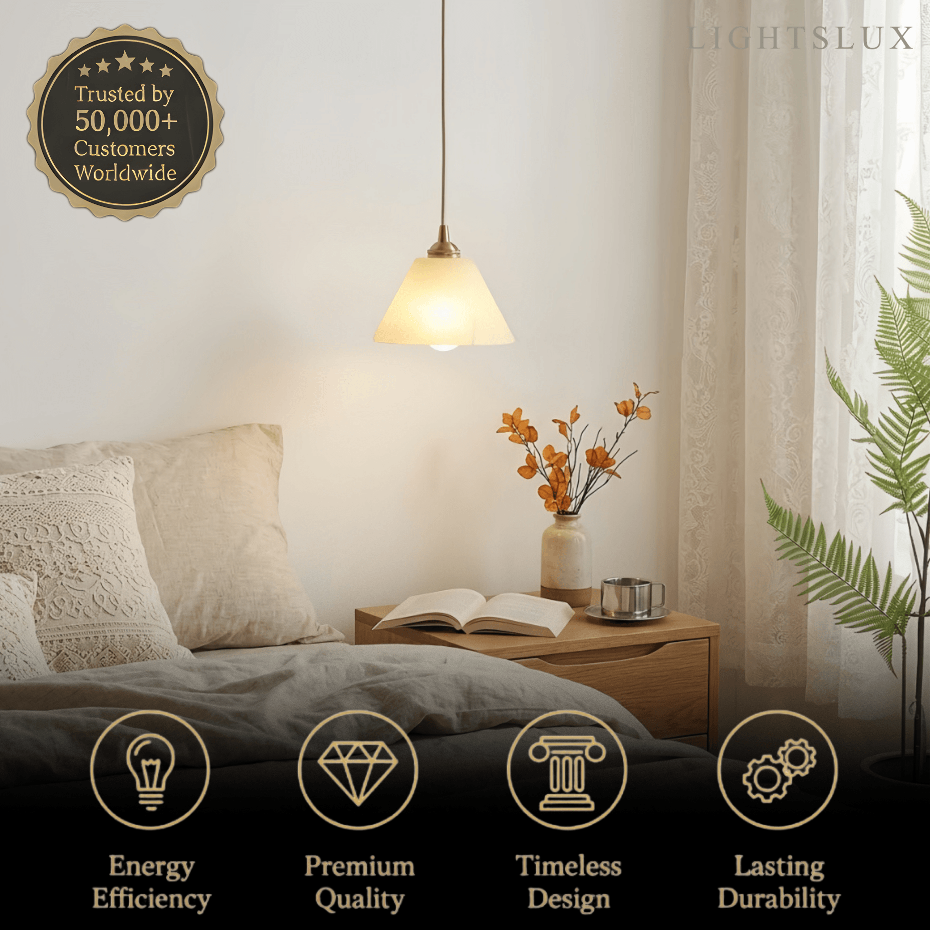 Minimalist Alabaster Pendant Light – White and Brass for Bedroom, Dining Room, Entryway - Flindria