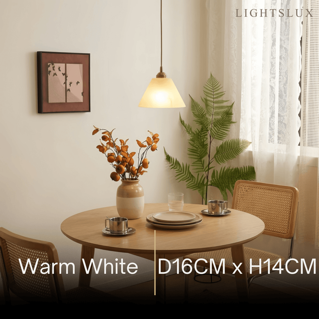 Minimalist Alabaster Pendant Light – White and Brass for Bedroom, Dining Room, Entryway - Flindria