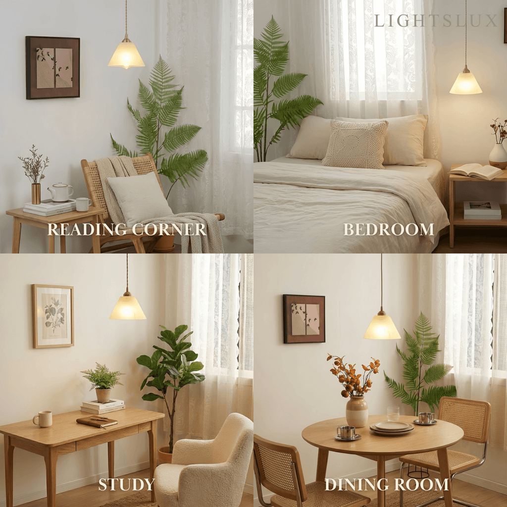 Minimalist Alabaster Pendant Light – White and Brass for Bedroom, Dining Room, Entryway - Flindria