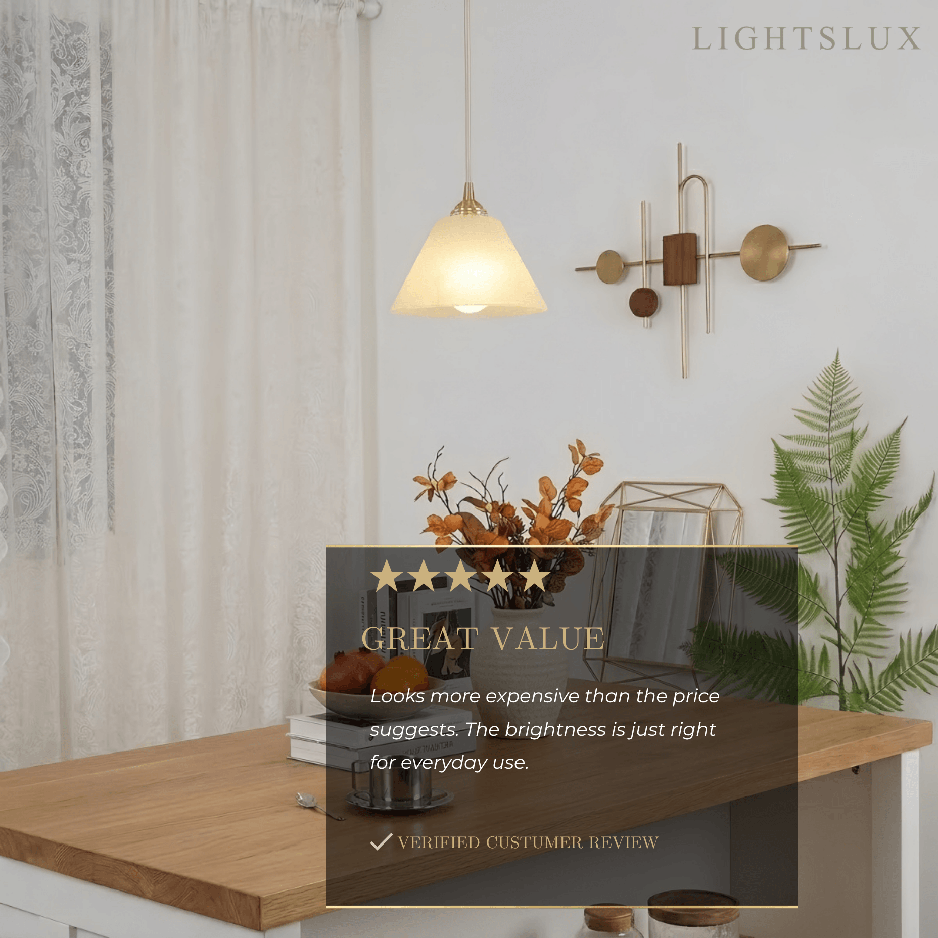 Minimalist Alabaster Pendant Light – White and Brass for Bedroom, Dining Room, Entryway - Flindria