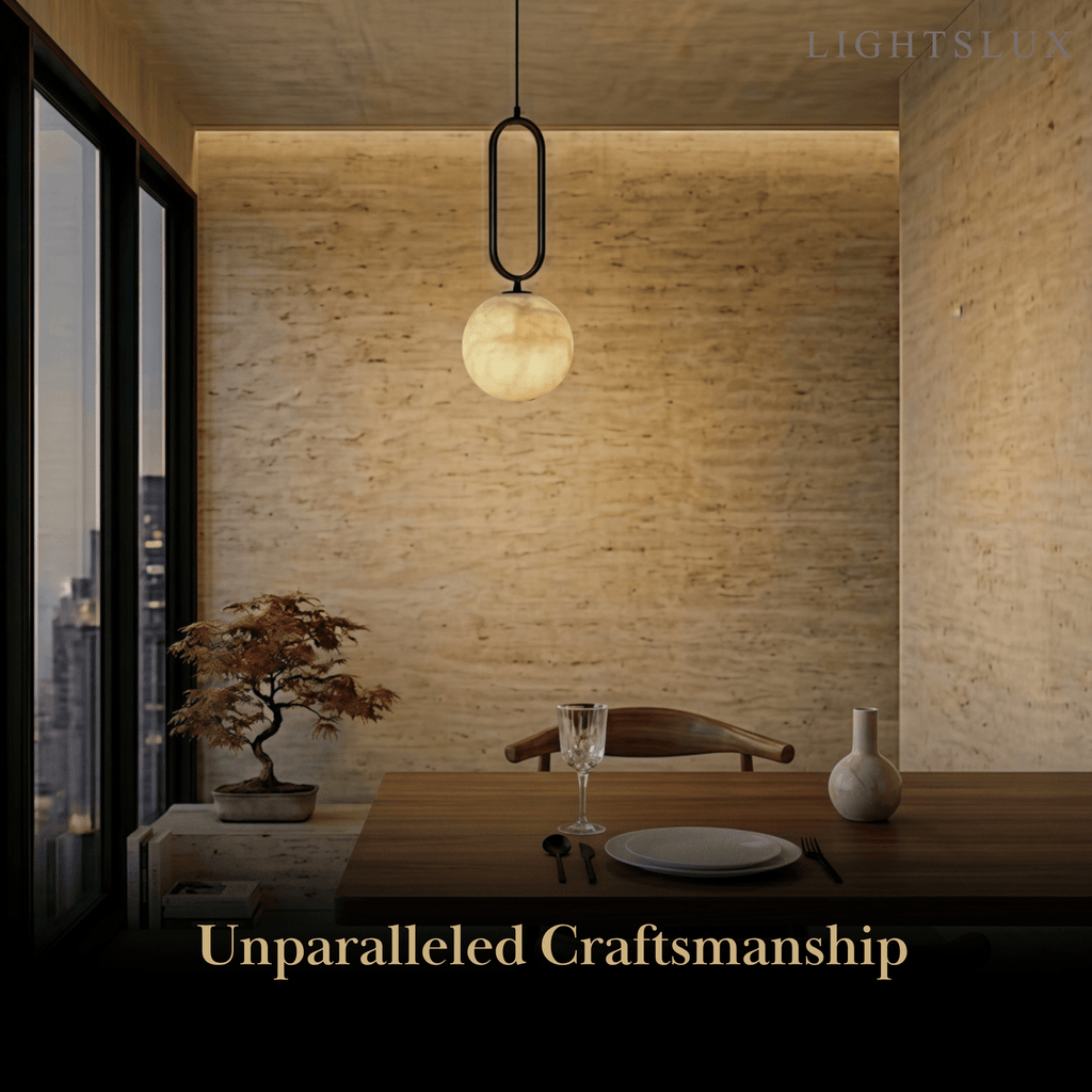 Minimalist Alabaster Pendant Light – White Metal for Kitchen Island, Dining Room and Living Room - Flindria