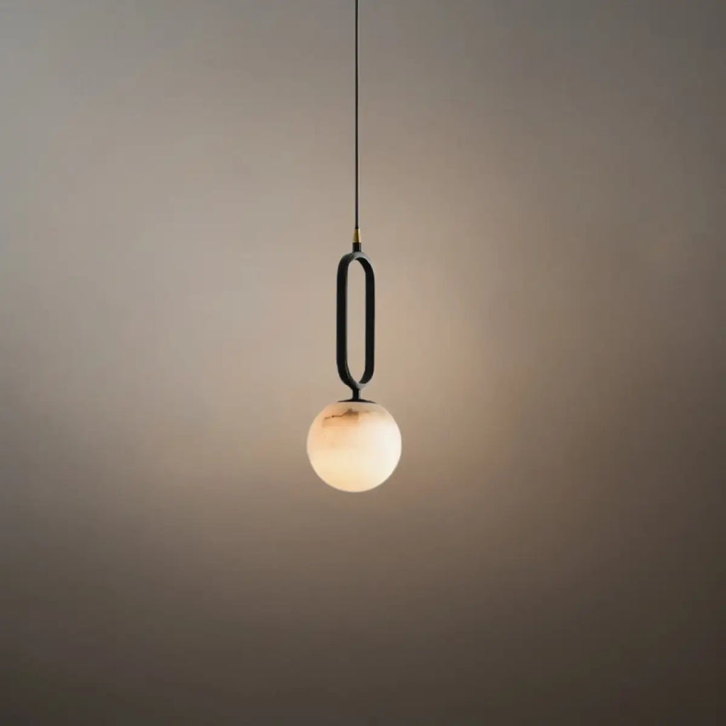 Minimalist Alabaster Pendant Light – White Metal for Kitchen Island, Dining Room and Living Room - Flindria