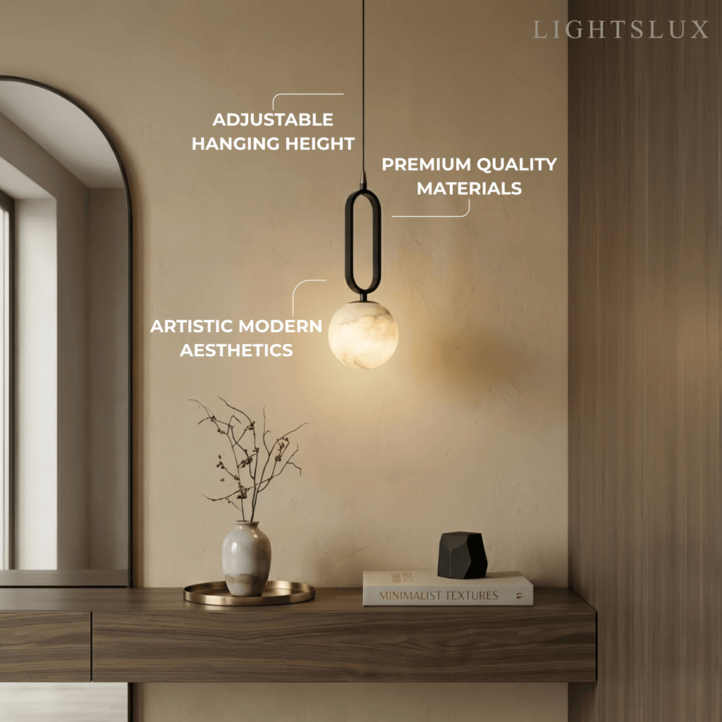 Minimalist Alabaster Pendant Light – White Metal for Kitchen Island, Dining Room and Living Room - Flindria