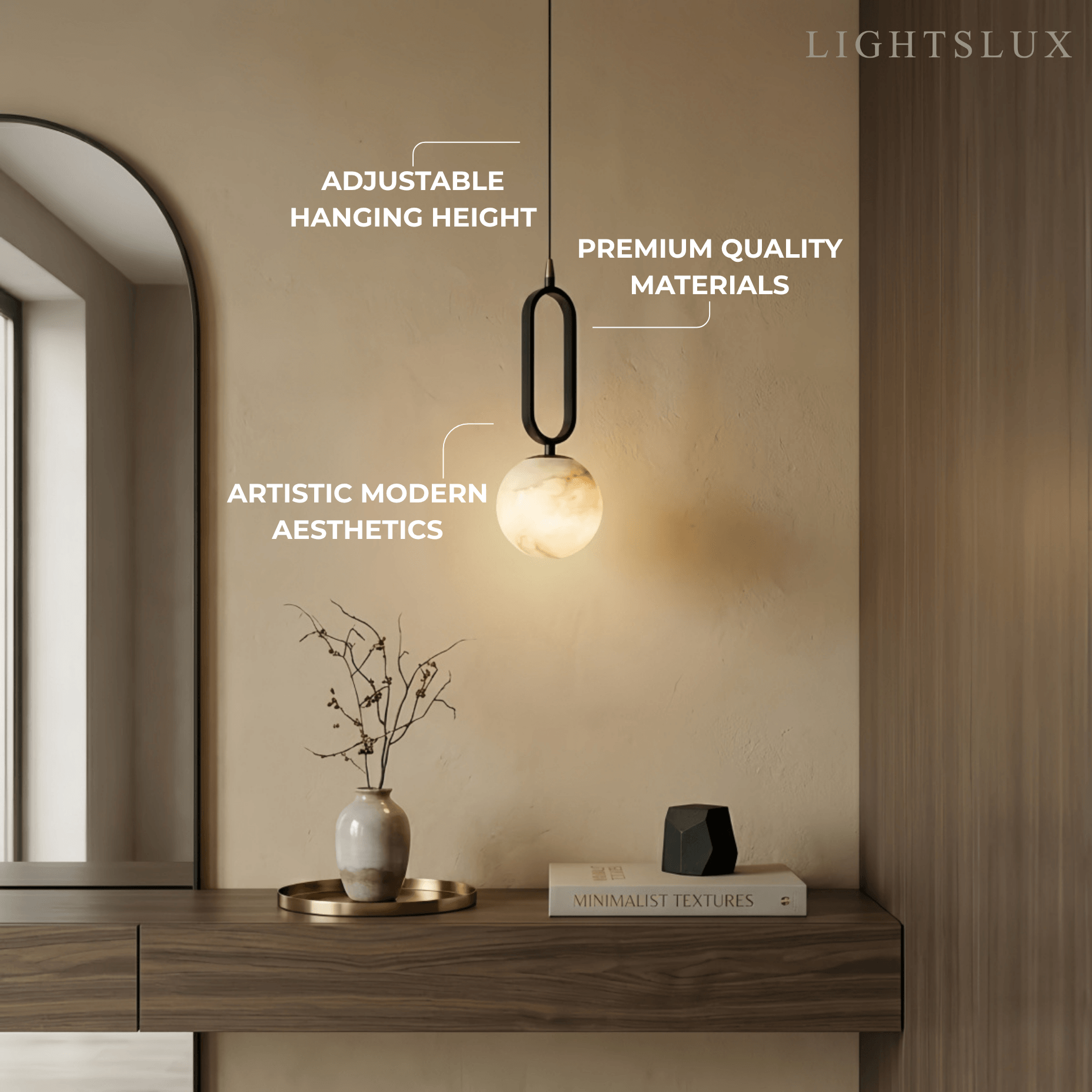 Minimalist Alabaster Pendant Light – White Metal for Kitchen Island, Dining Room and Living Room - Flindria