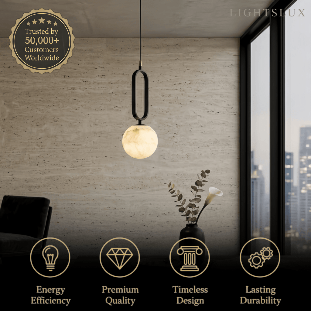 Minimalist Alabaster Pendant Light – White Metal for Kitchen Island, Dining Room and Living Room - Flindria