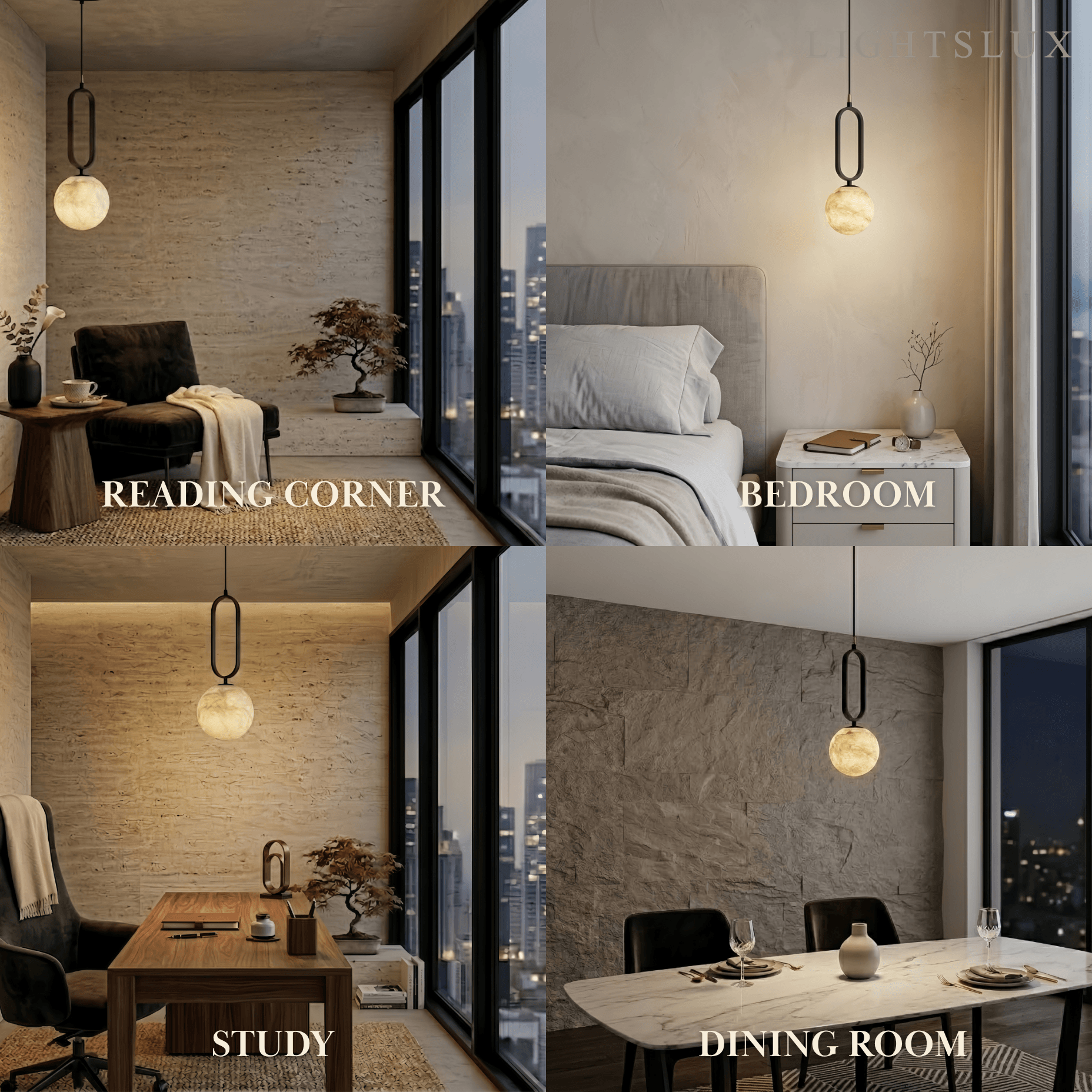 Minimalist Alabaster Pendant Light – White Metal for Kitchen Island, Dining Room and Living Room - Flindria