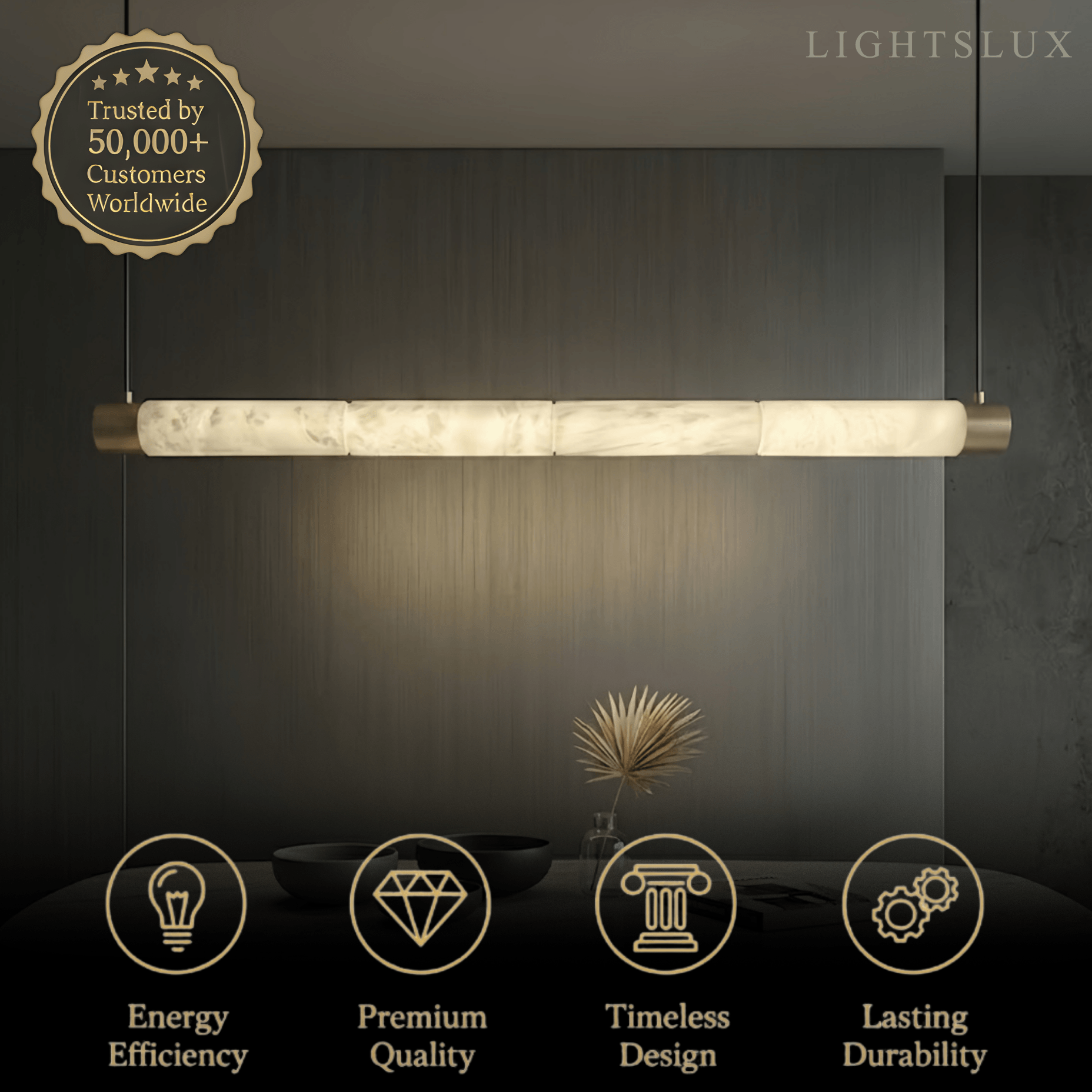 Alabaster Pendant Light – Brass & White for Dining Room, Living Room, Bedroom - Flindria