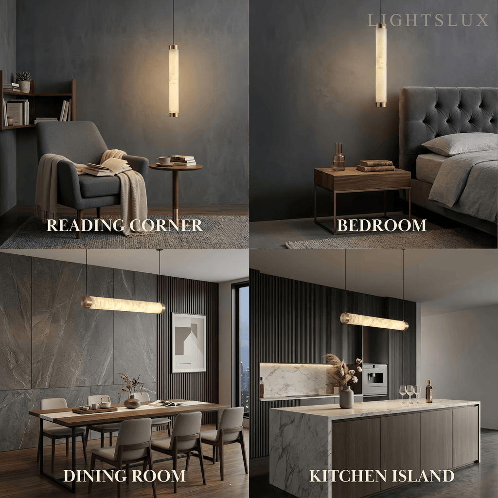Alabaster Pendant Light – Brass & White for Dining Room, Living Room, Bedroom - Flindria