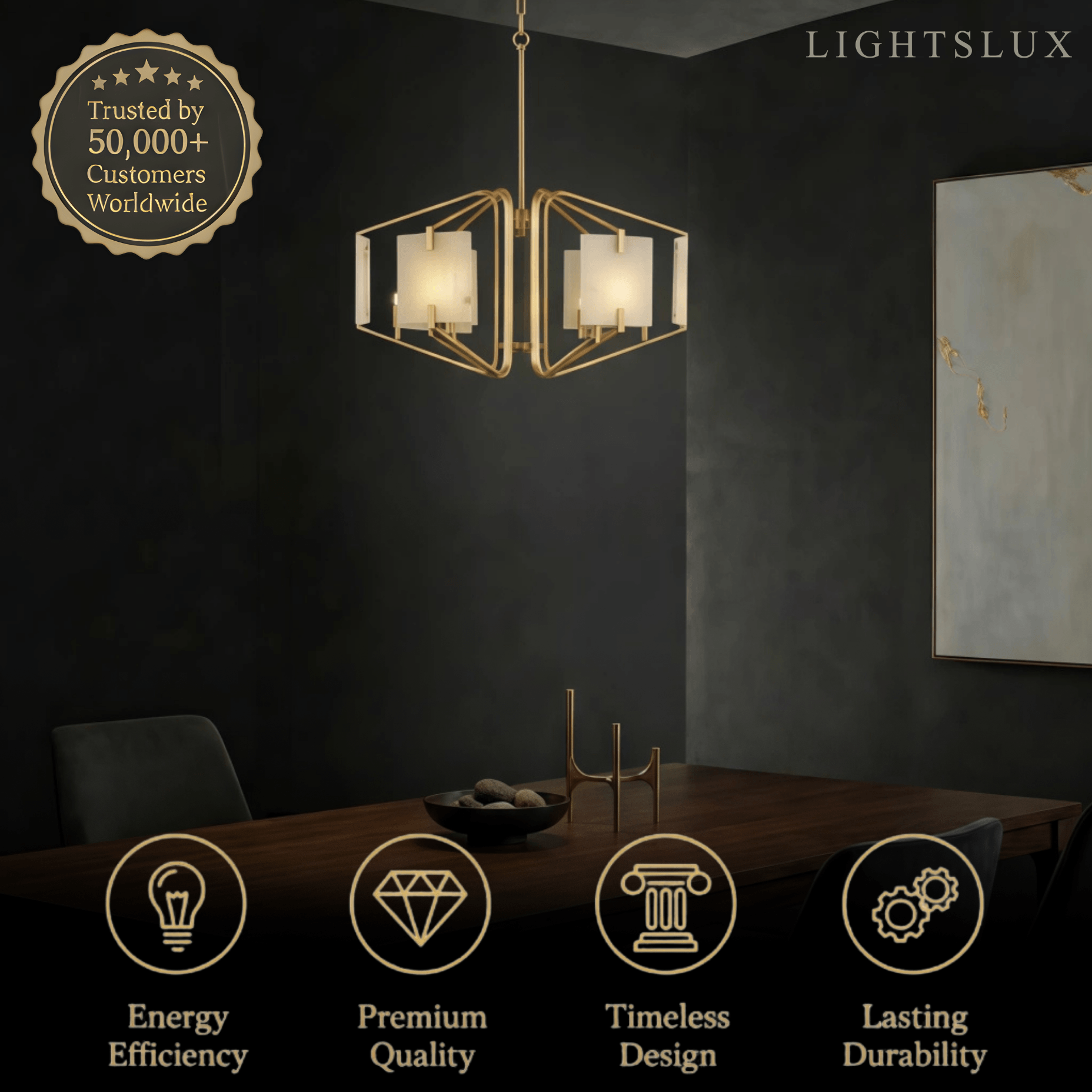 Modern Luxury Chandelier – Brass and Alabaster Brass White for Dining Room, Living Room, Entryway - Flindria