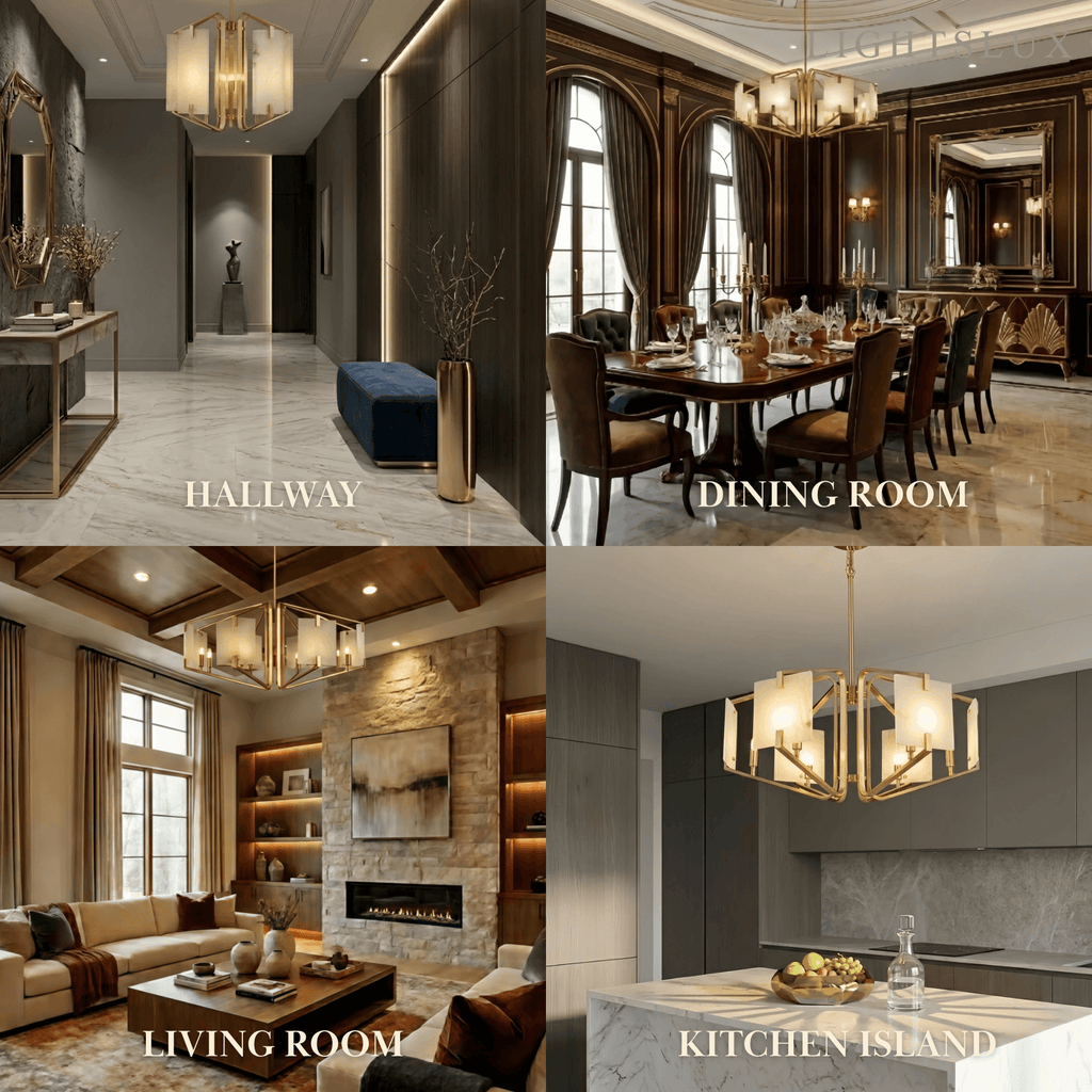 Modern Luxury Chandelier – Brass and Alabaster Brass White for Dining Room, Living Room, Entryway - Flindria