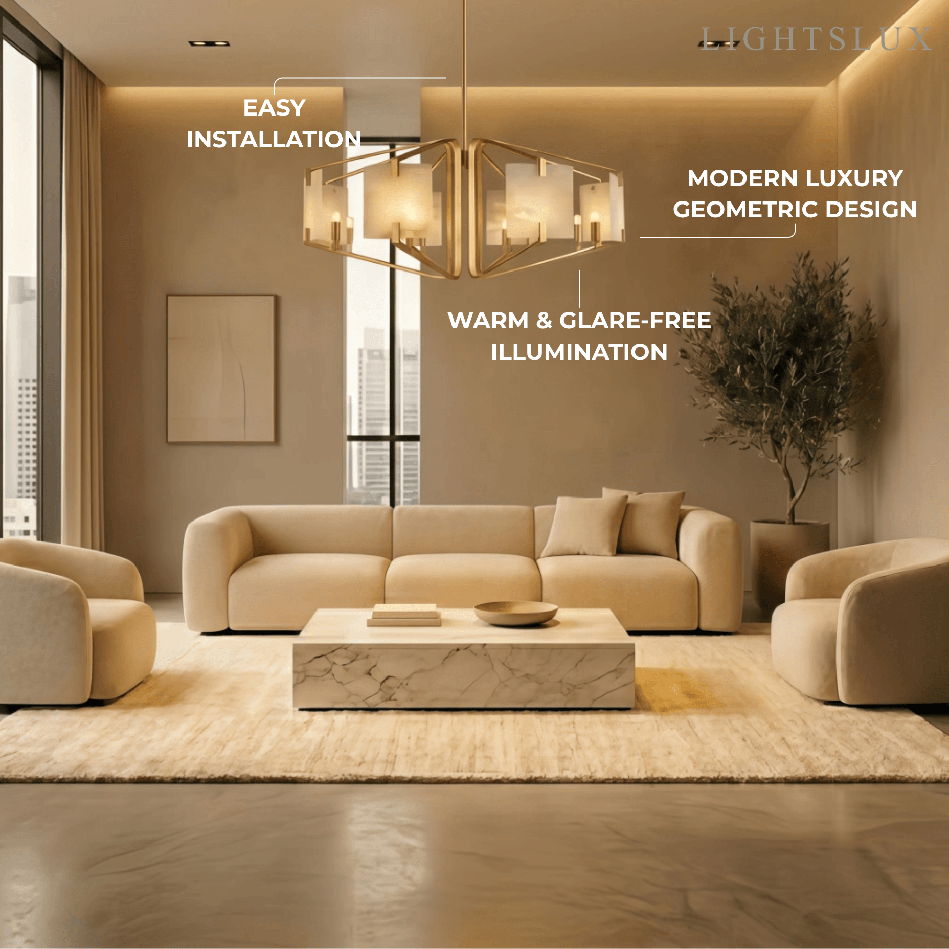Modern Luxury Chandelier – Brass and Alabaster Brass White for Dining Room, Living Room, Entryway - Flindria