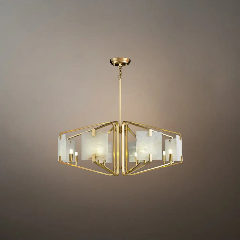 Modern Luxury Chandelier – Brass and Alabaster Brass White for Dining Room, Living Room, Entryway - Flindria