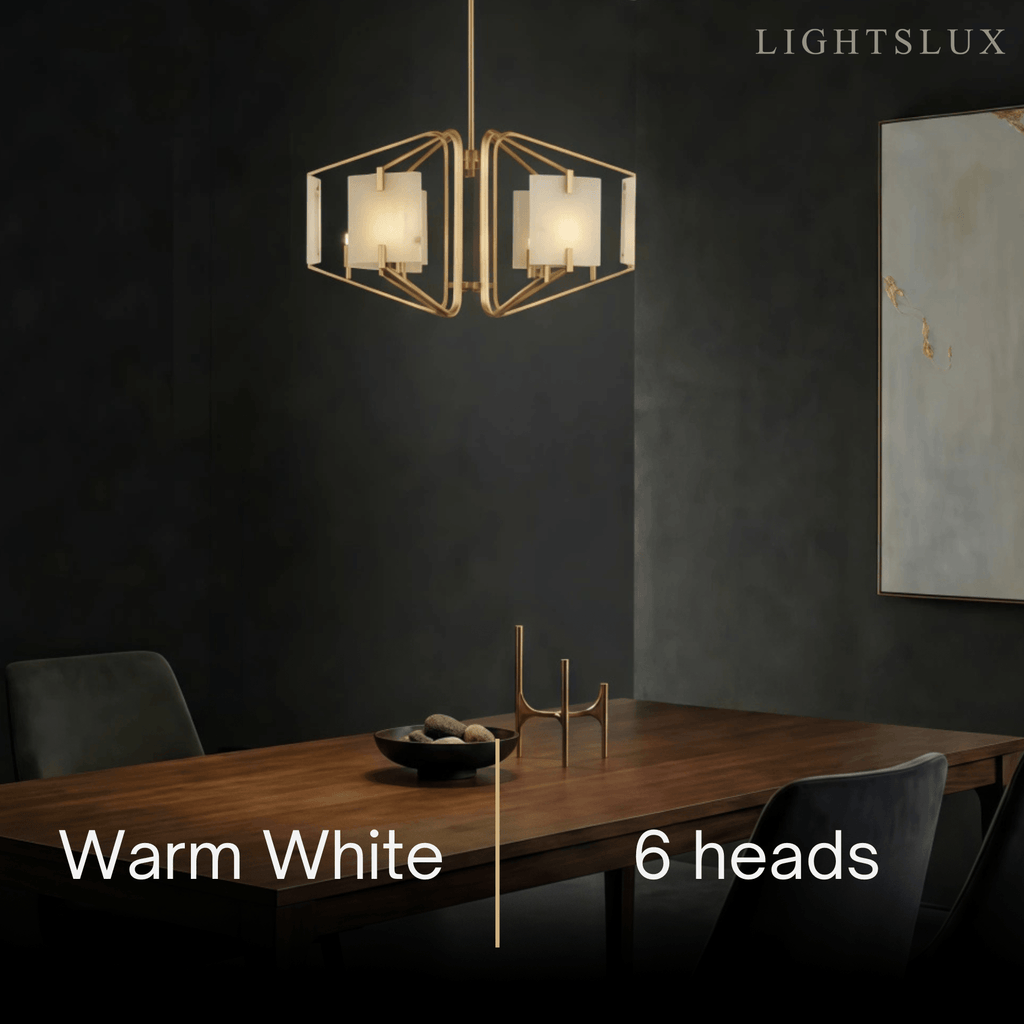 Modern Luxury Chandelier – Brass and Alabaster Brass White for Dining Room, Living Room, Entryway - Flindria