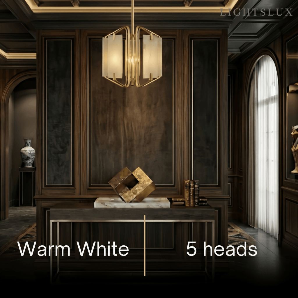 Modern Luxury Chandelier – Brass and Alabaster Brass White for Dining Room, Living Room, Entryway - Flindria