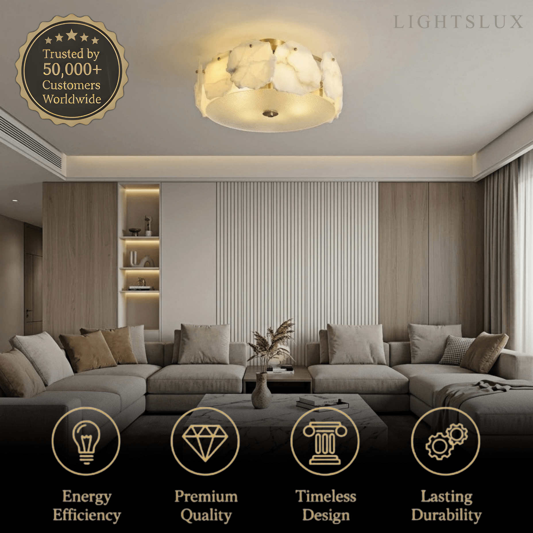 Modern Alabaster Glass Ceiling Light – White – Living Room, Bedroom & Dining Room - Flindria