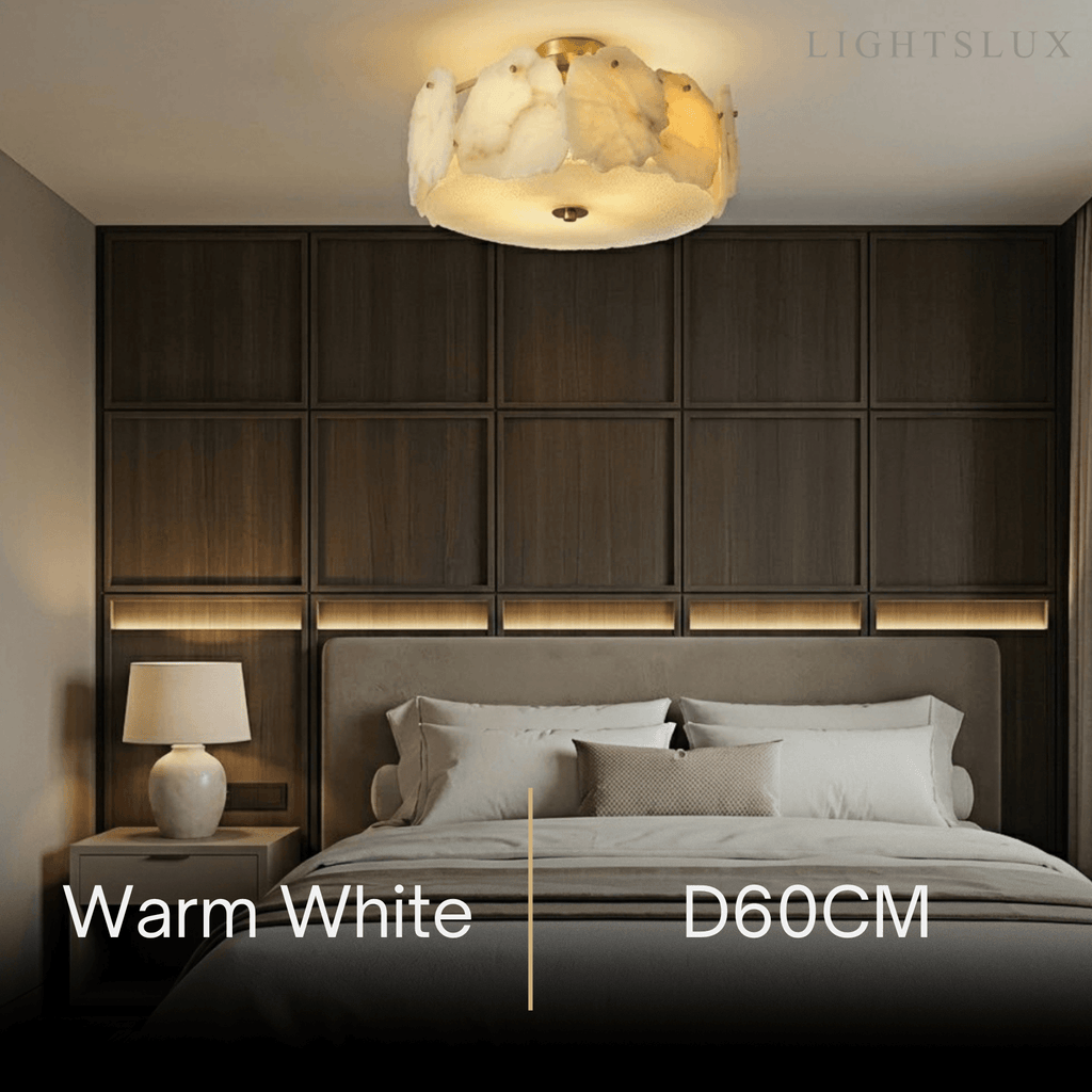 Modern Alabaster Glass Ceiling Light – White – Living Room, Bedroom & Dining Room - Flindria