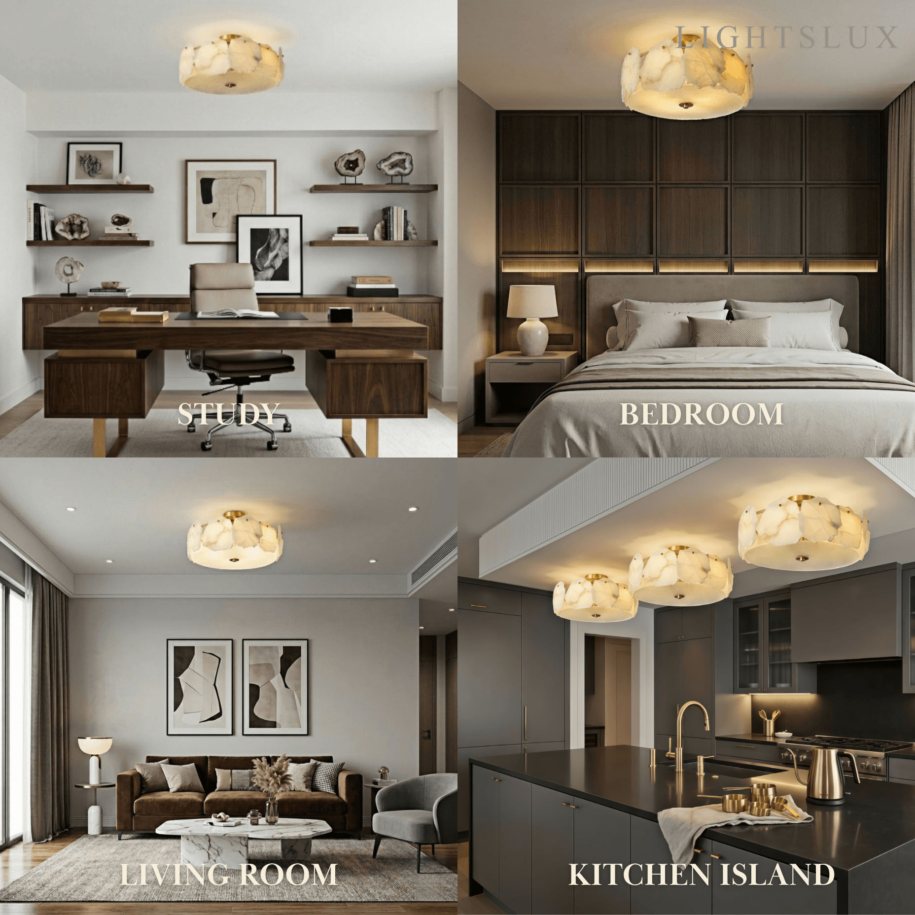 Modern Alabaster Glass Ceiling Light – White – Living Room, Bedroom & Dining Room - Flindria