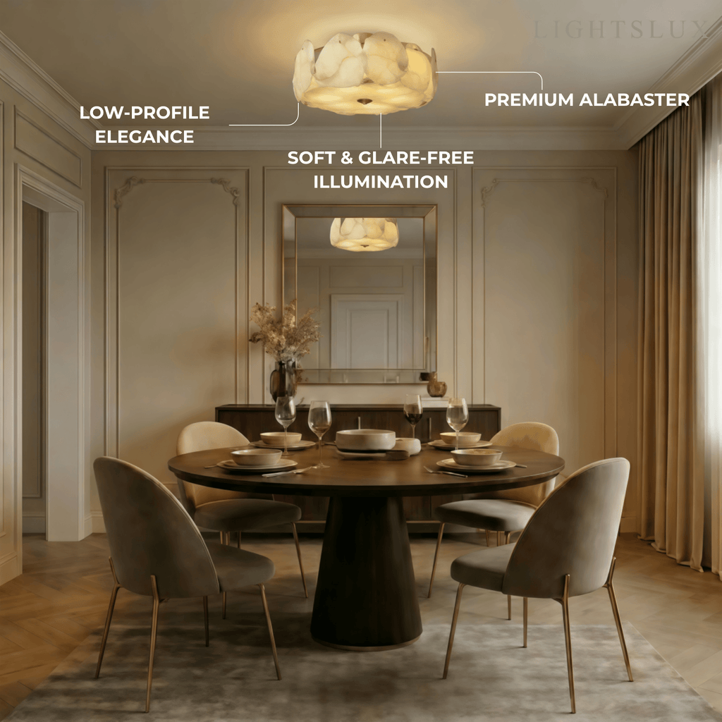 Modern Alabaster Glass Ceiling Light – White – Living Room, Bedroom & Dining Room - Flindria