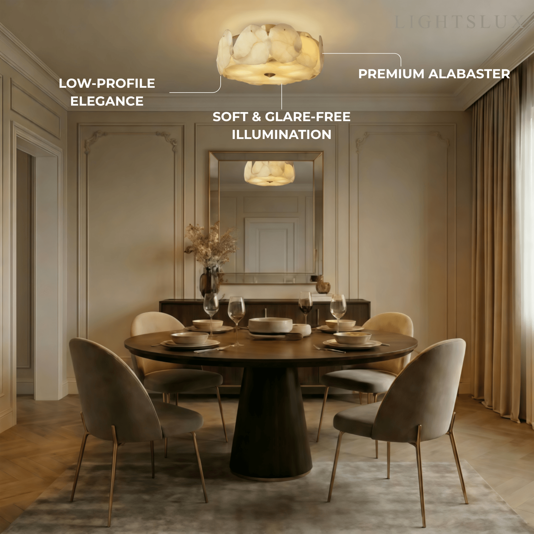 Modern Alabaster Glass Ceiling Light – White – Living Room, Bedroom & Dining Room - Flindria