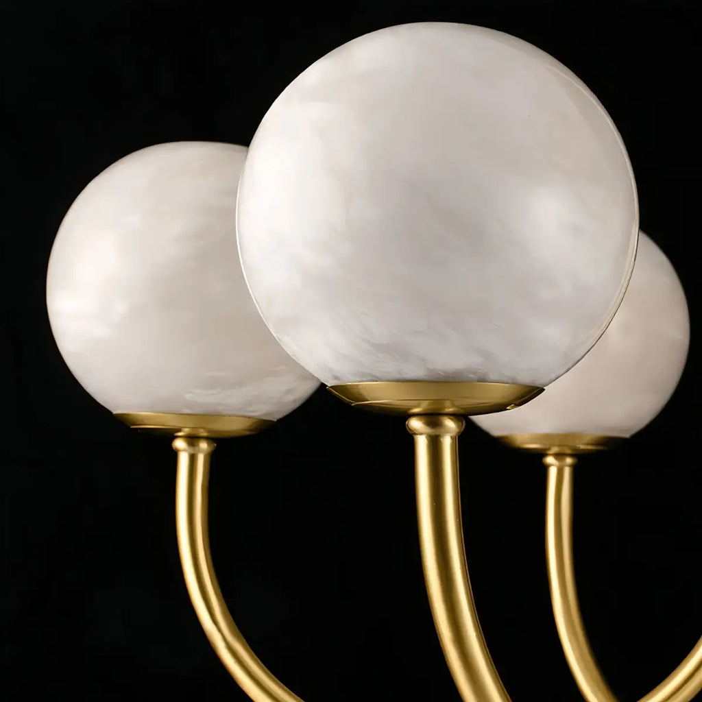 Modern Minimalist Globe Chandelier – Brass Alabaster White for Dining Room, Living Room, Bedroom - Flindria
