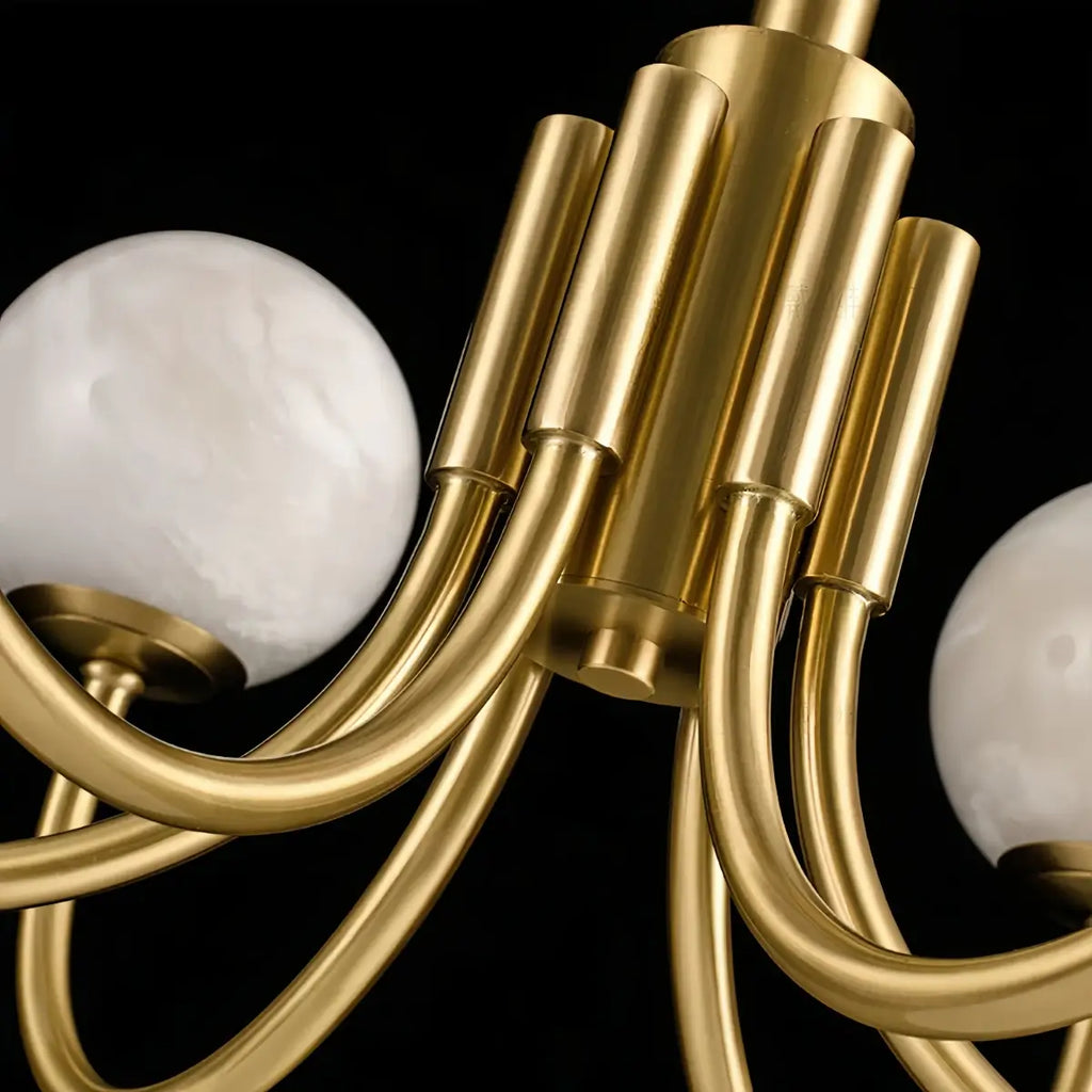 Modern Minimalist Globe Chandelier – Brass Alabaster White for Dining Room, Living Room, Bedroom - Flindria